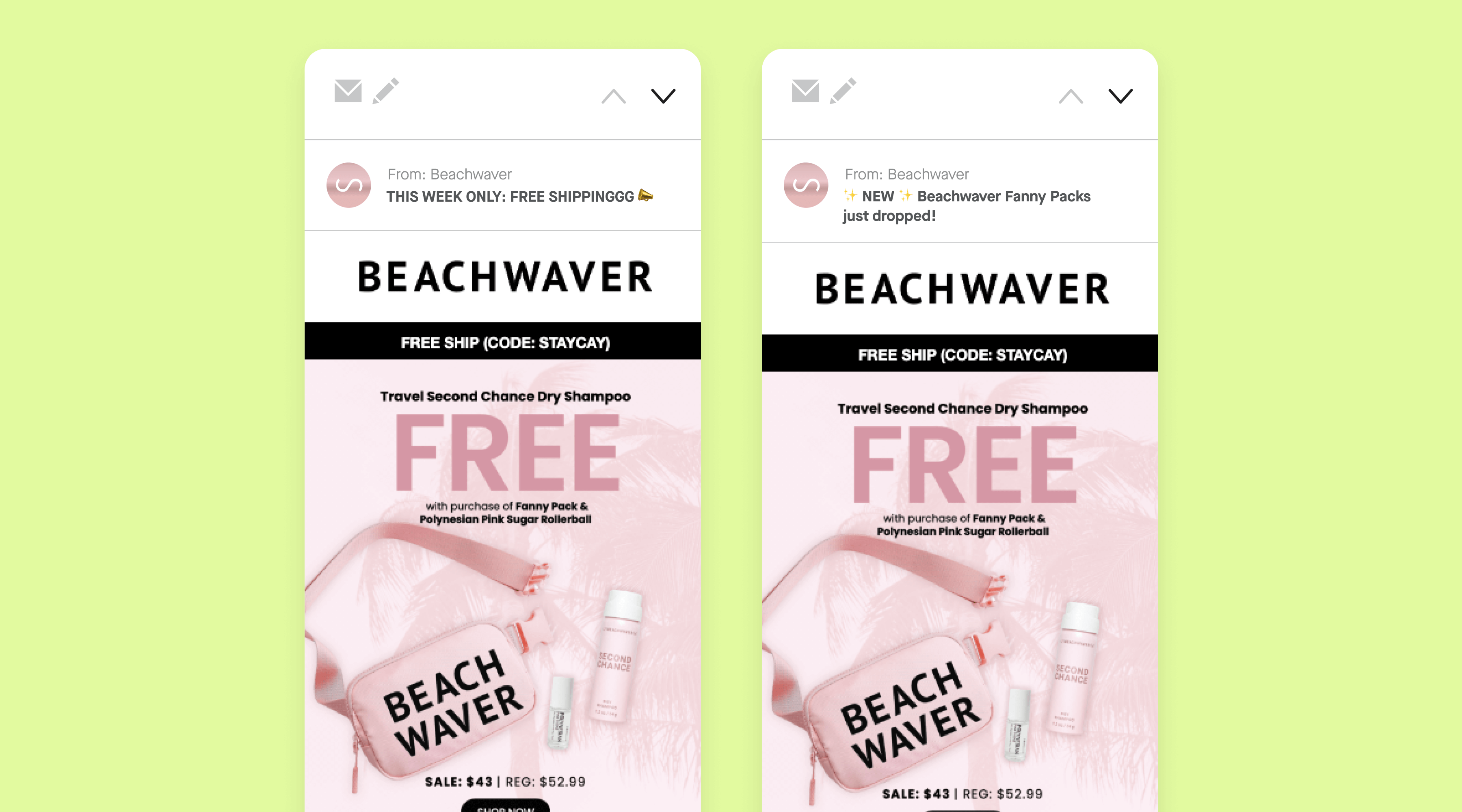 An email marketing campaign A/B testing subject lines