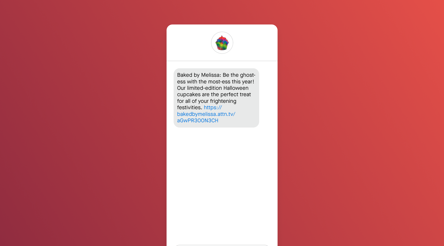 A Halloween themed text message from Baked by Melissa