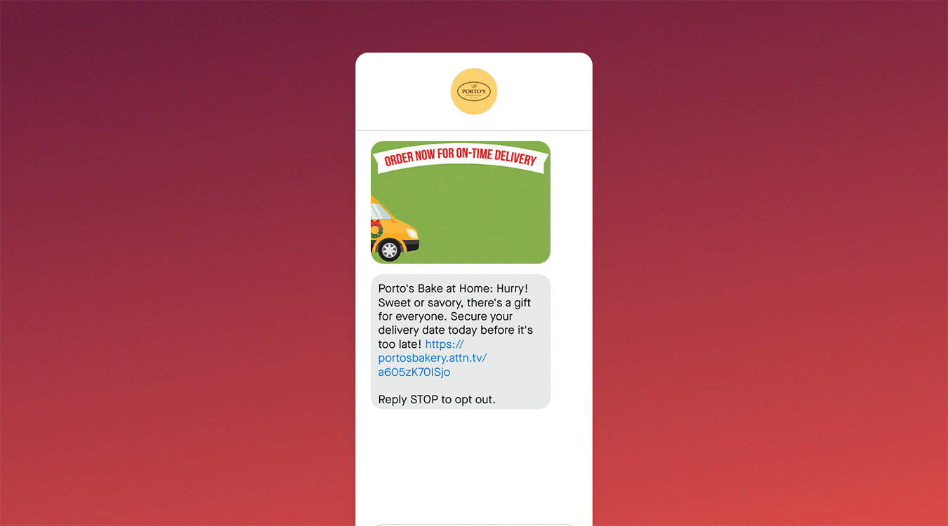 Seasonal text message example from Porto's