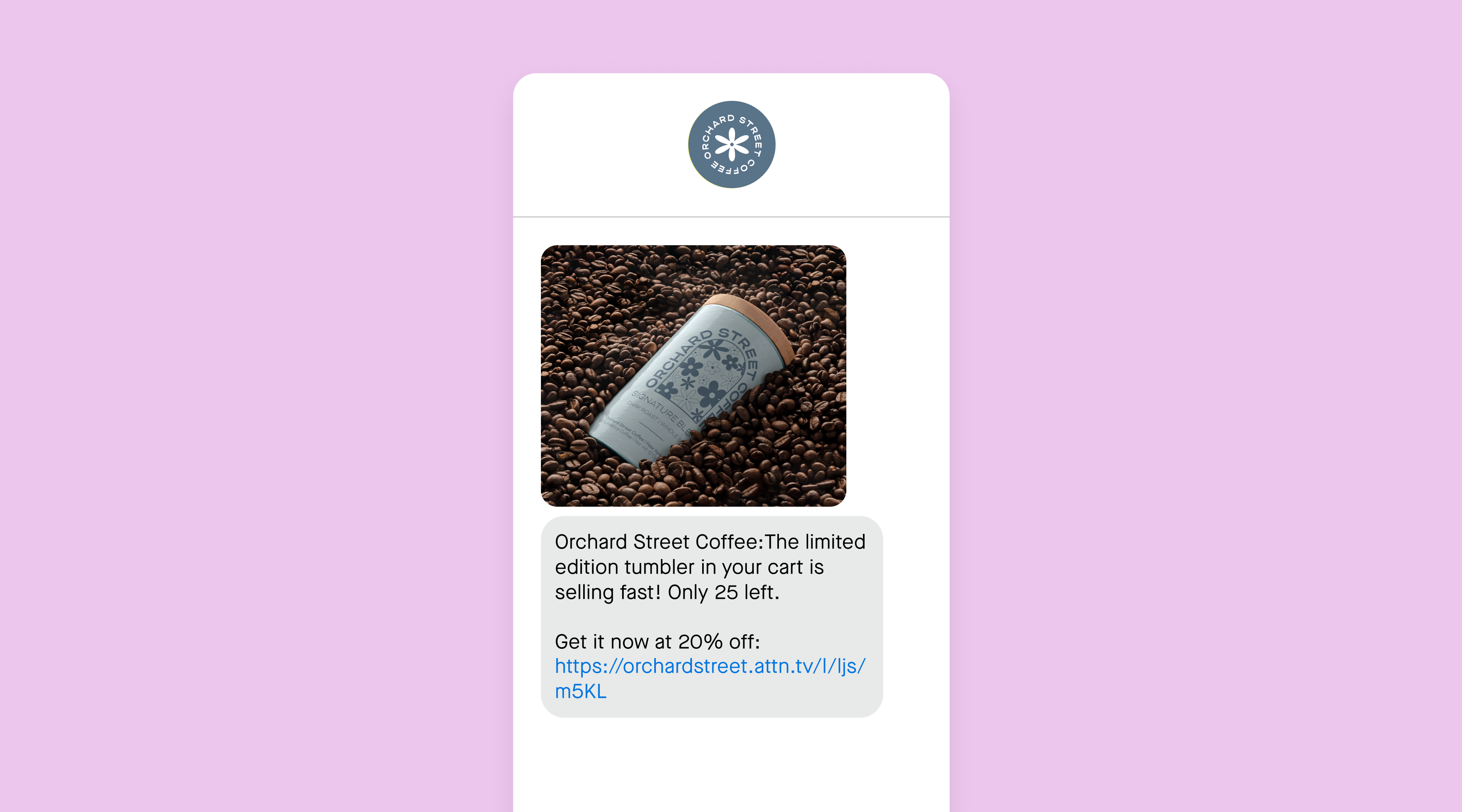 BFCM SMS campaign from a coffee brand featuring live inventory status.