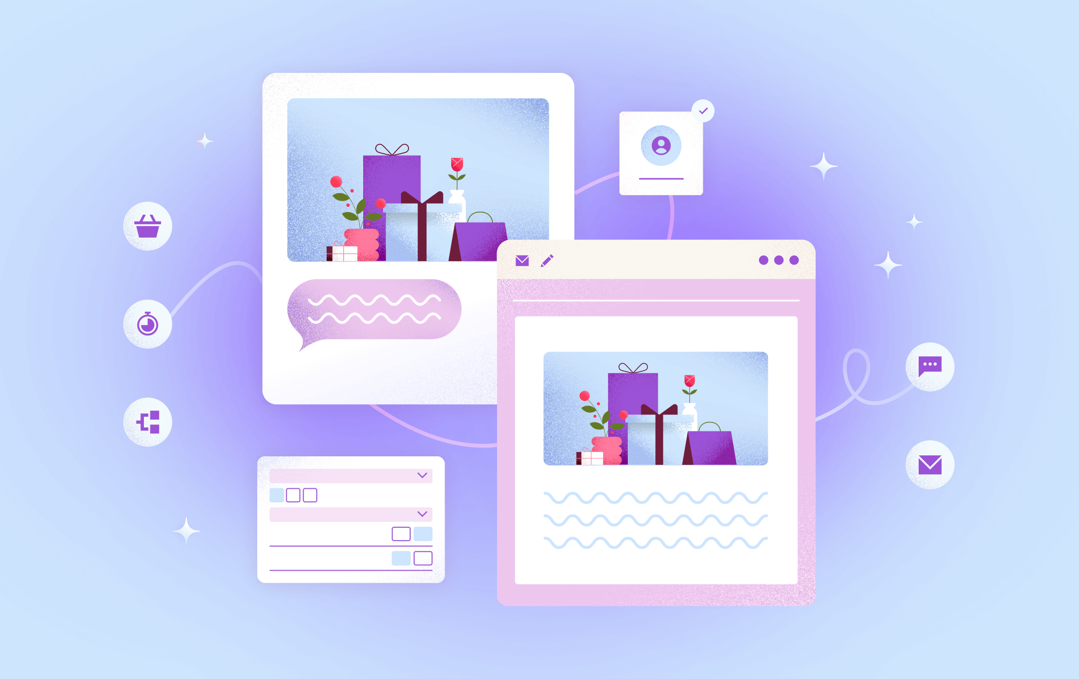 This is an image showing product mock ups for multi channel orchestration for email marketing 