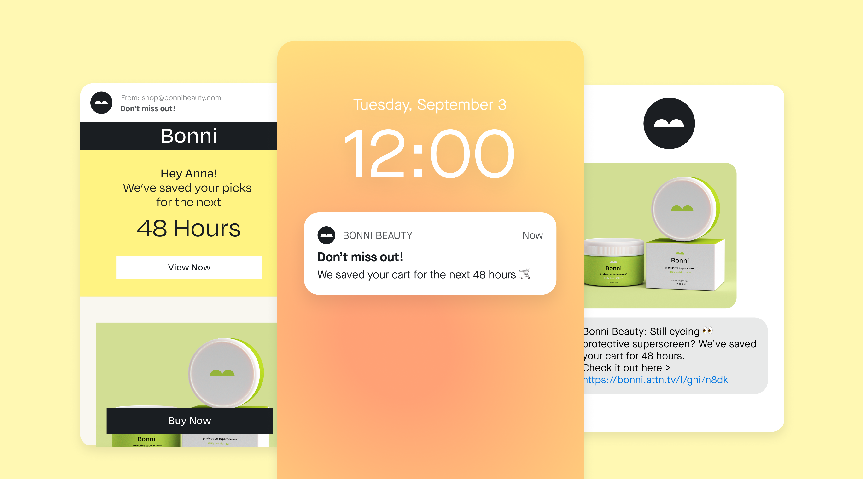 an example of email, sms and push