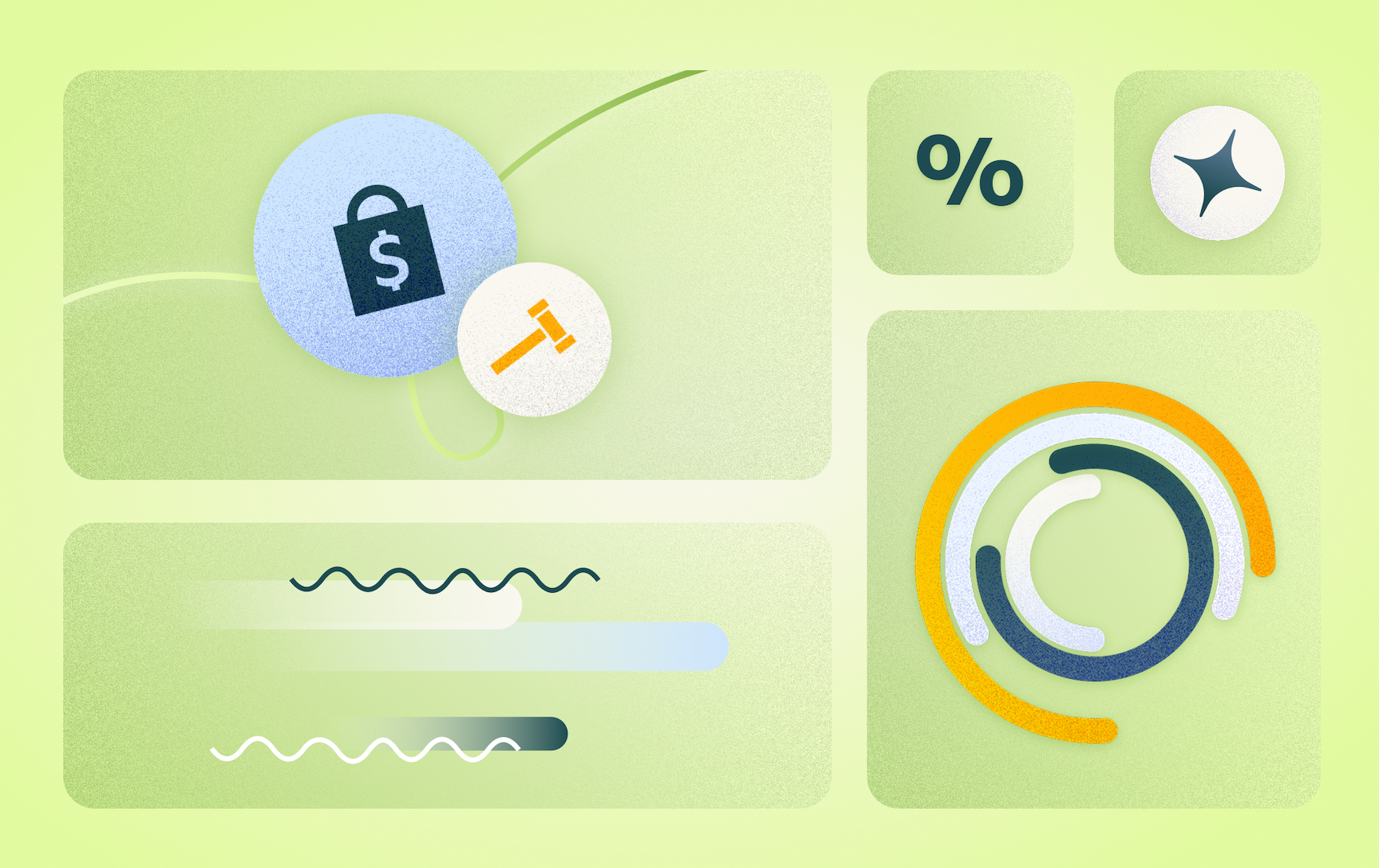 Abstract green image with symbols that represent statistics and retail