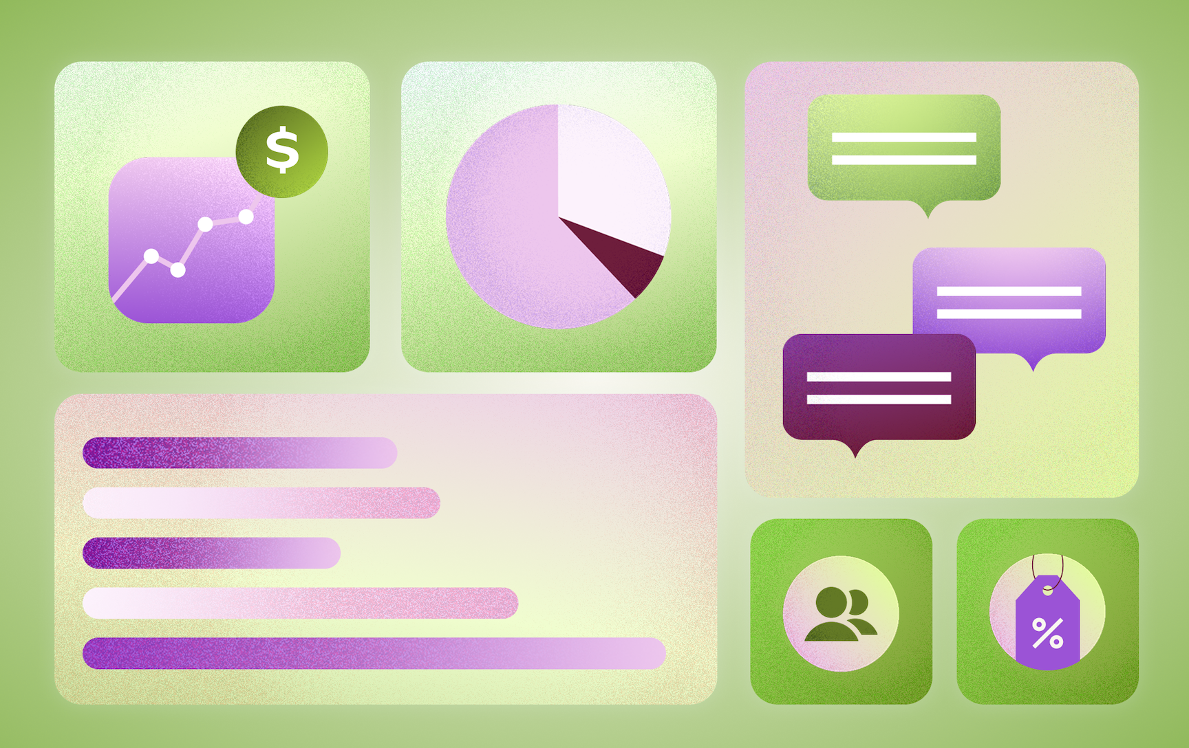 Abstract illustration featuring charts and text bubbles