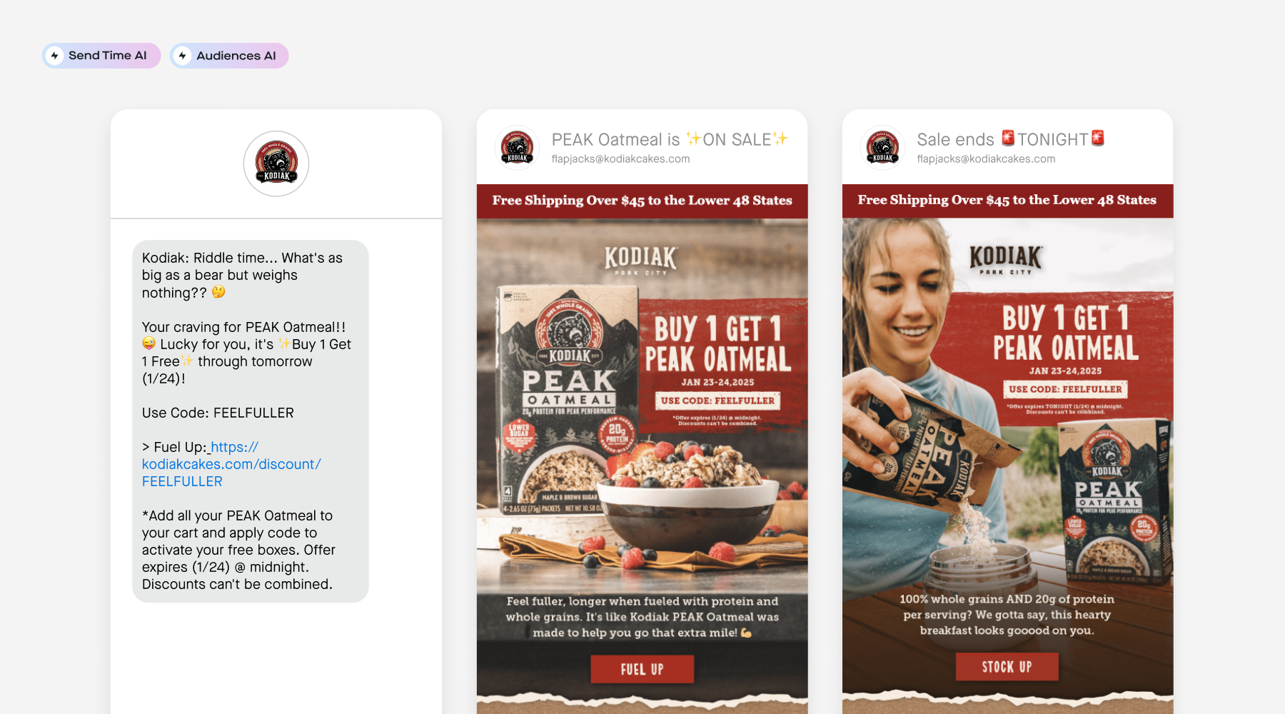 kodiak examples of send time AI and Audiences AI