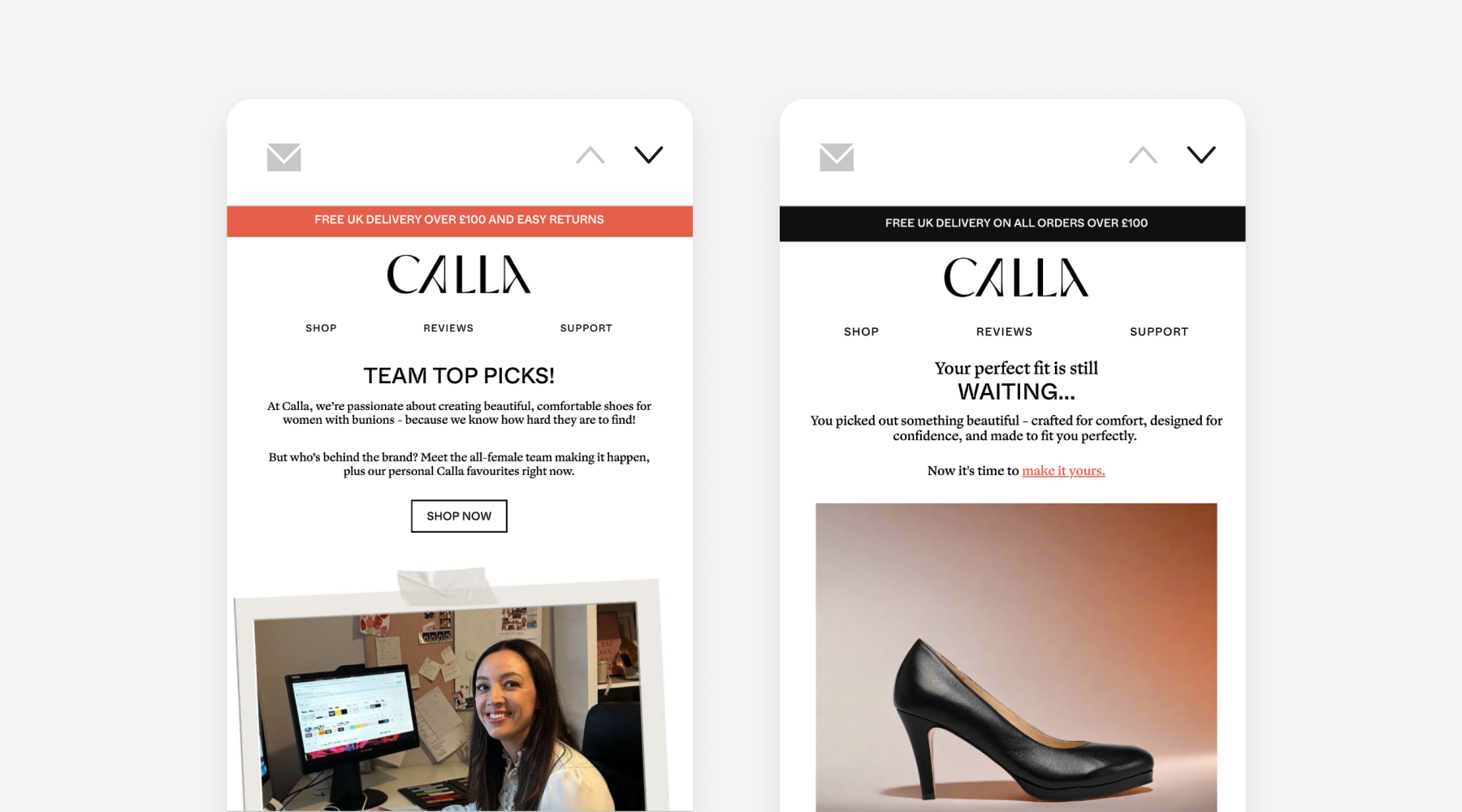 Calla Shoes team top picks and journey abandonment emails