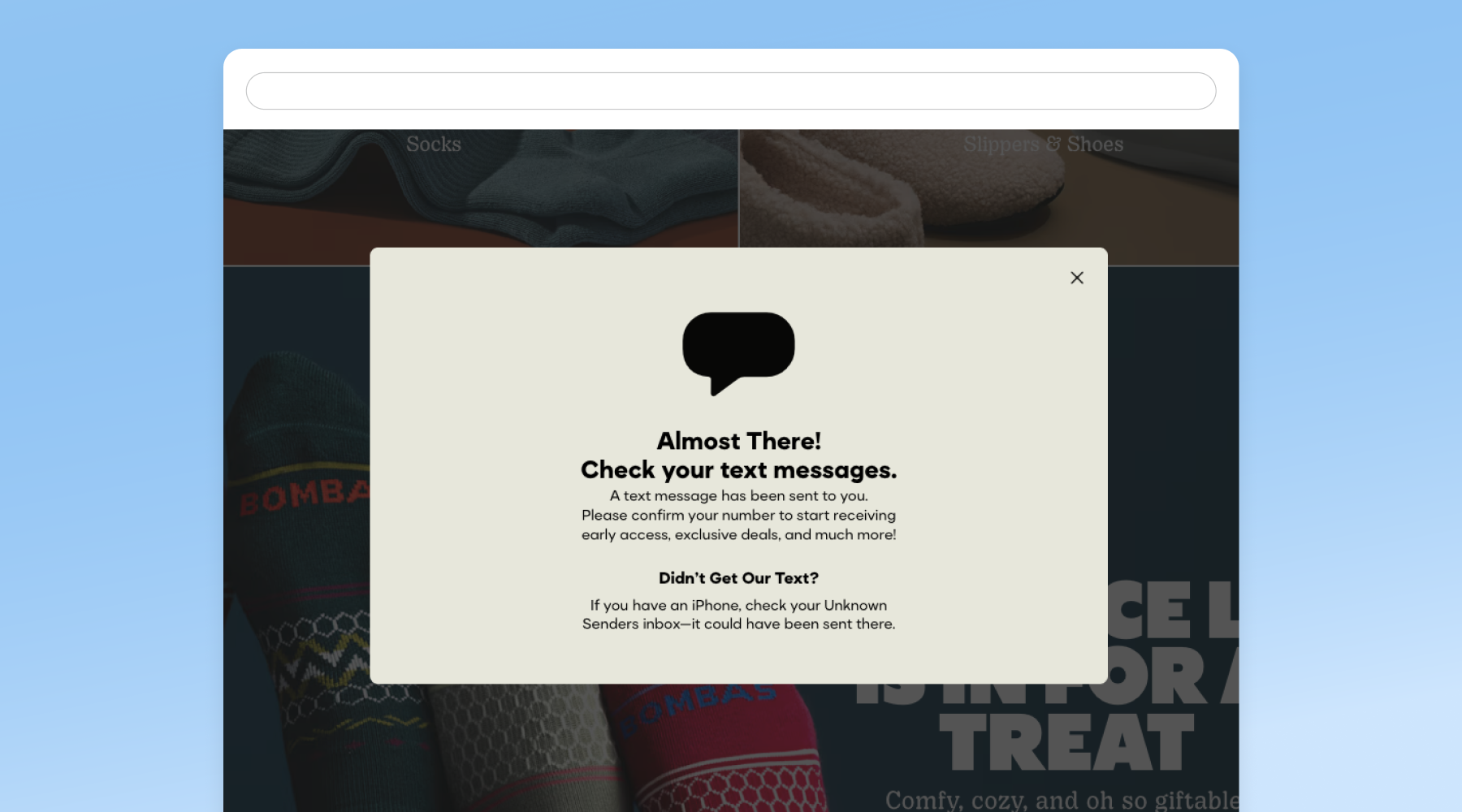 example from Bombas of how they provide clear guidance on non-two-tap sign up units.