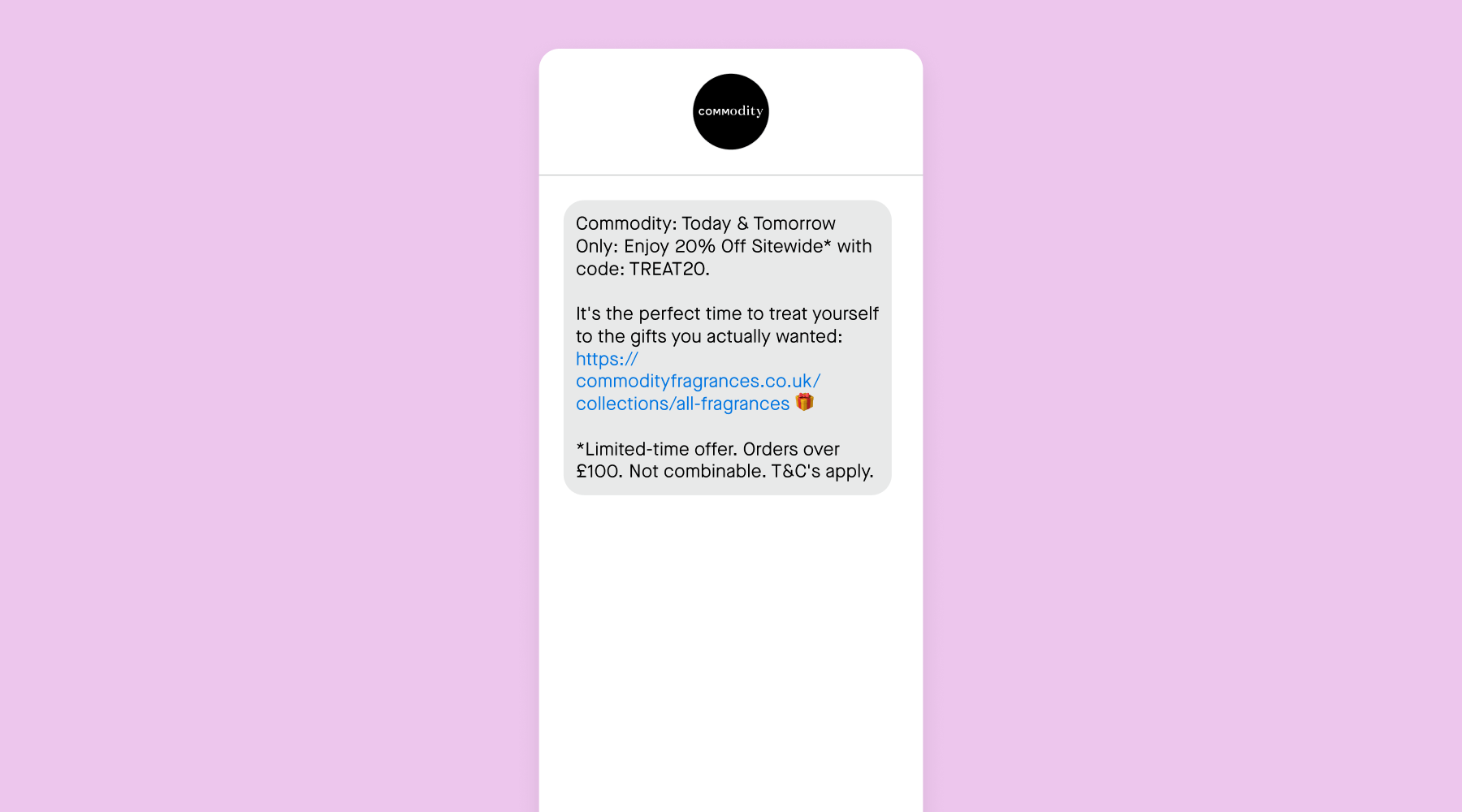 Commodity Fragrances Boxing Day SMS