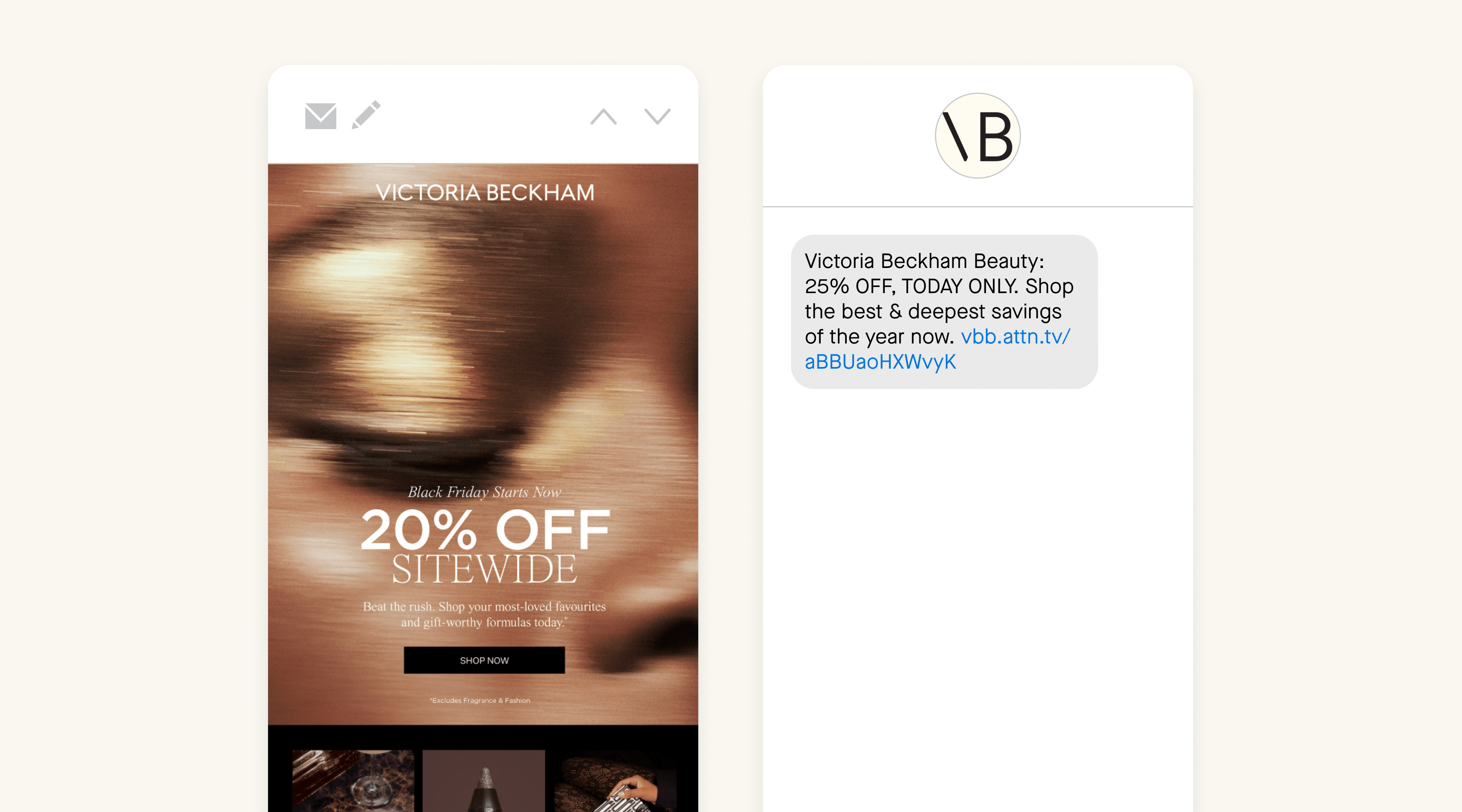 An example of a brand using an email and sms to drive sales over the Black Friday weekend.