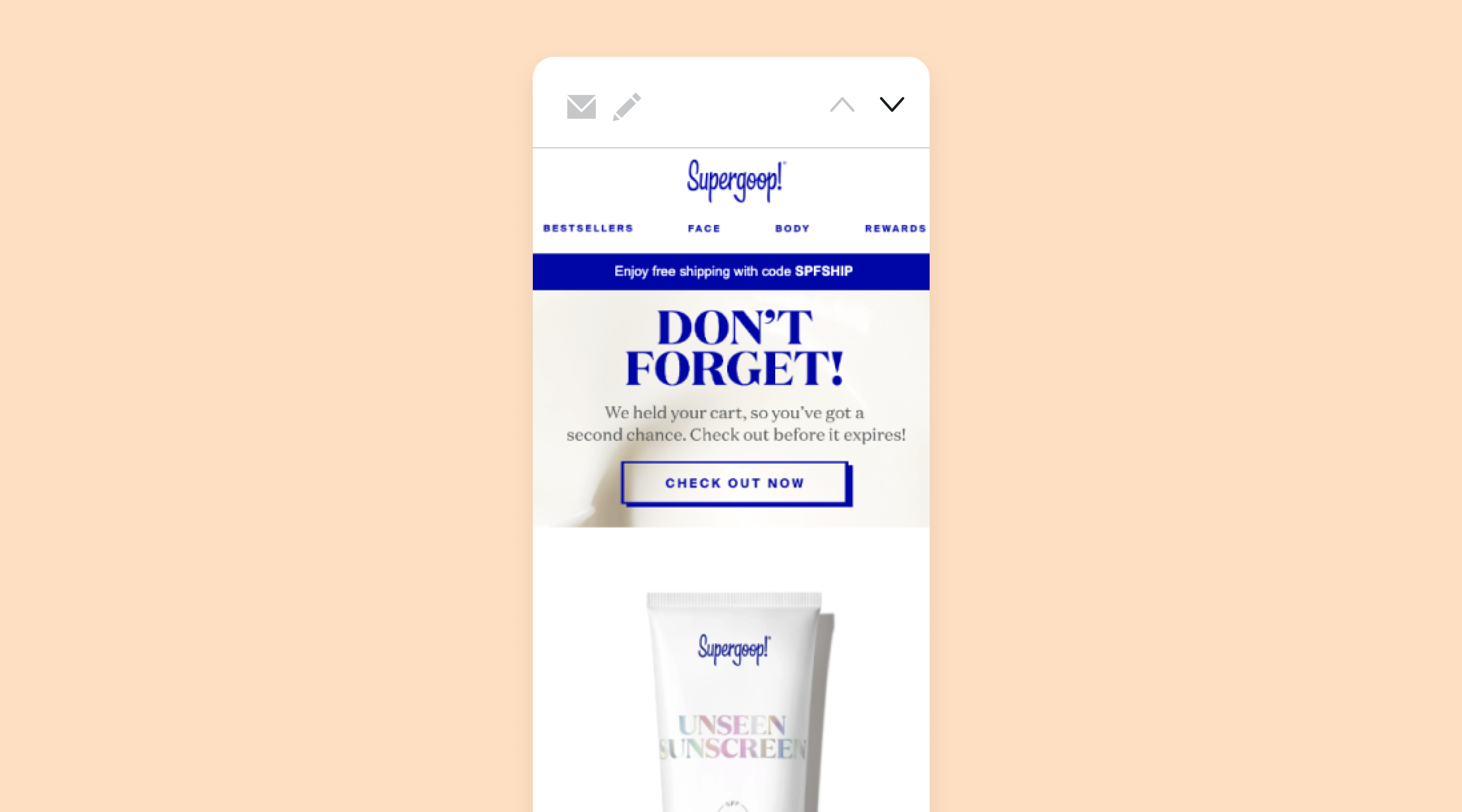 Cart abandonment email from Supergoop!