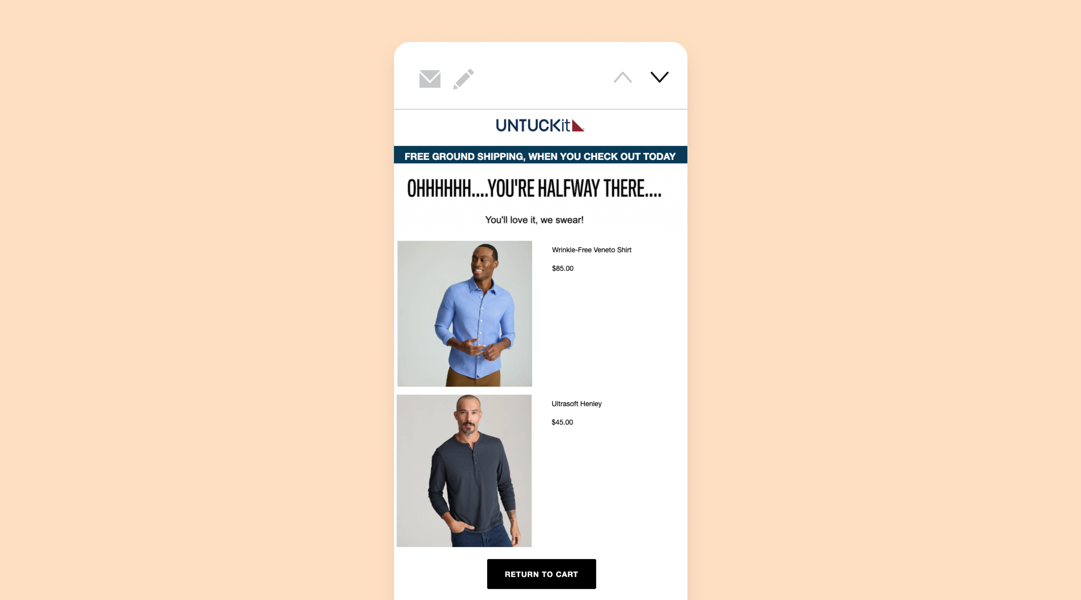 Cart abandonment email from UNTUCKit