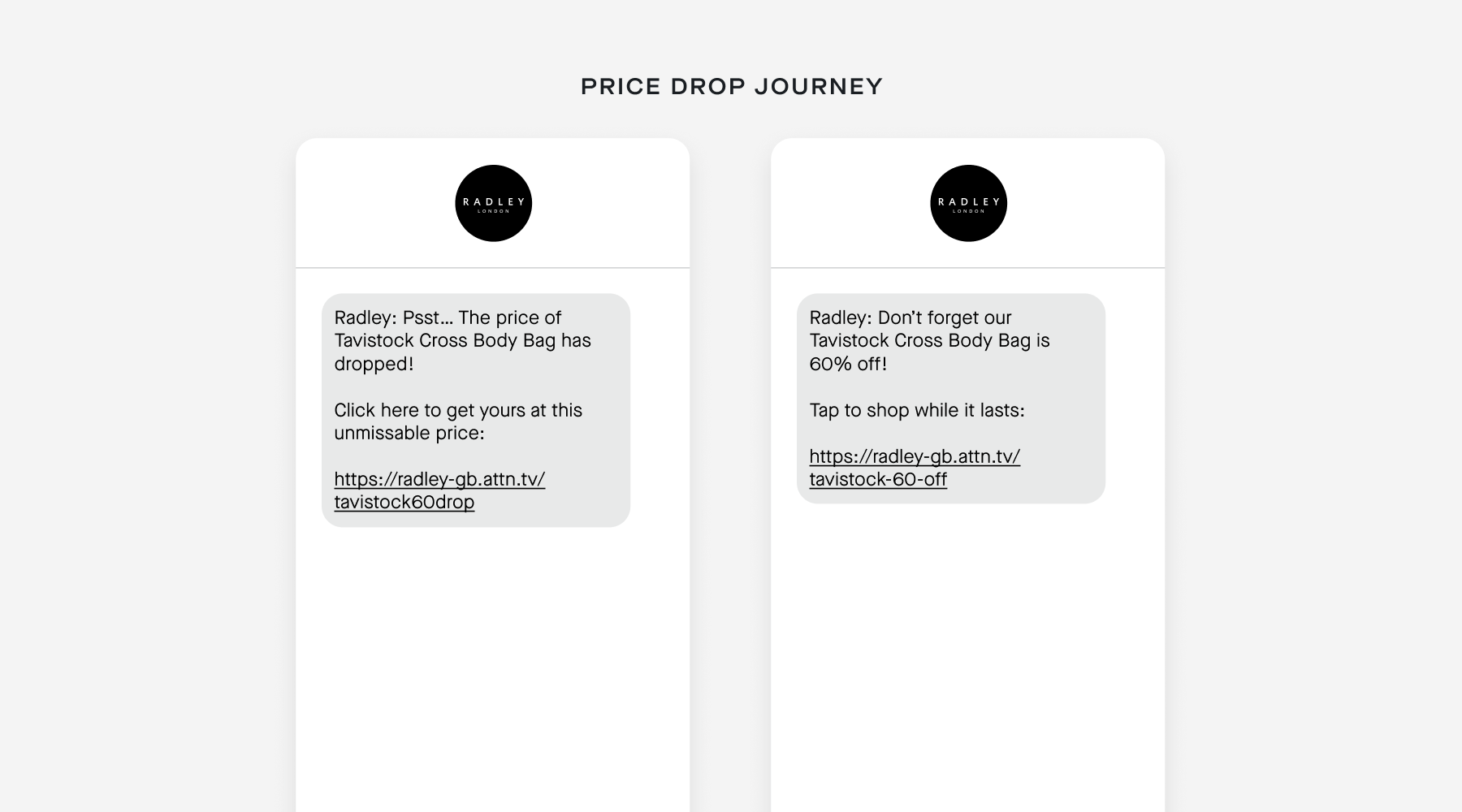 Radley London's price drop SMS message