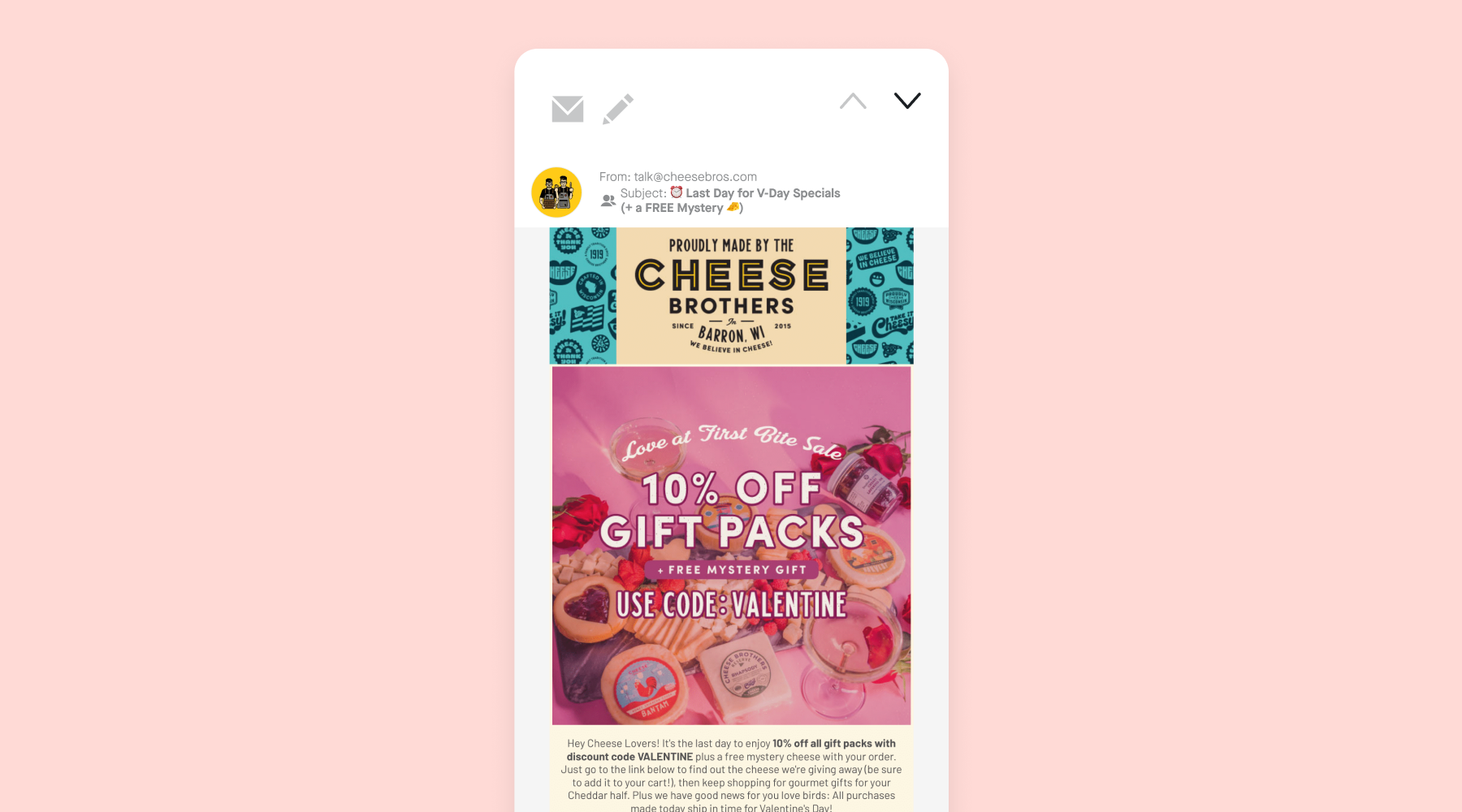 Cheese Brothers's Valentine's Day email
