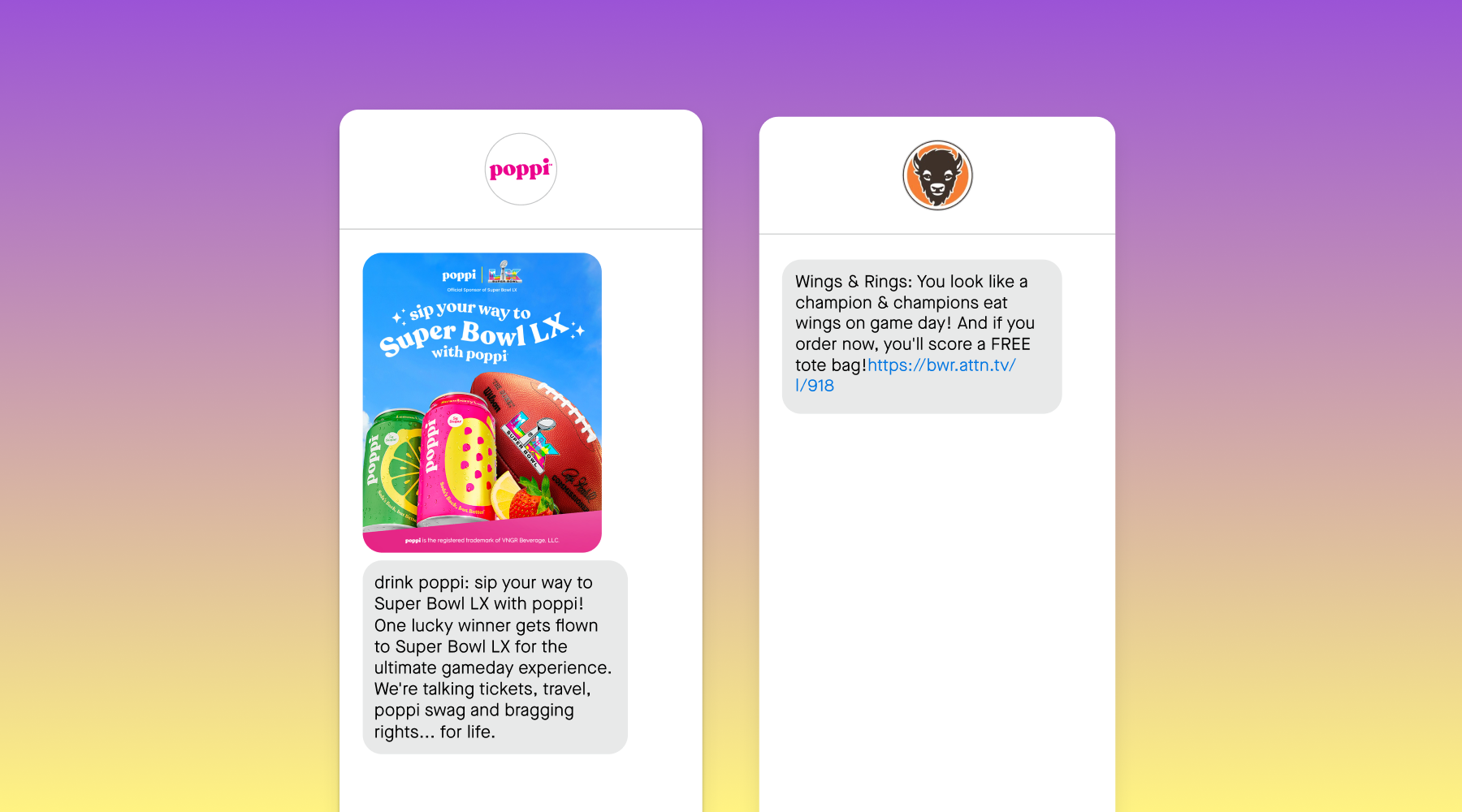 Text message examples of Super Bowl campaigns
