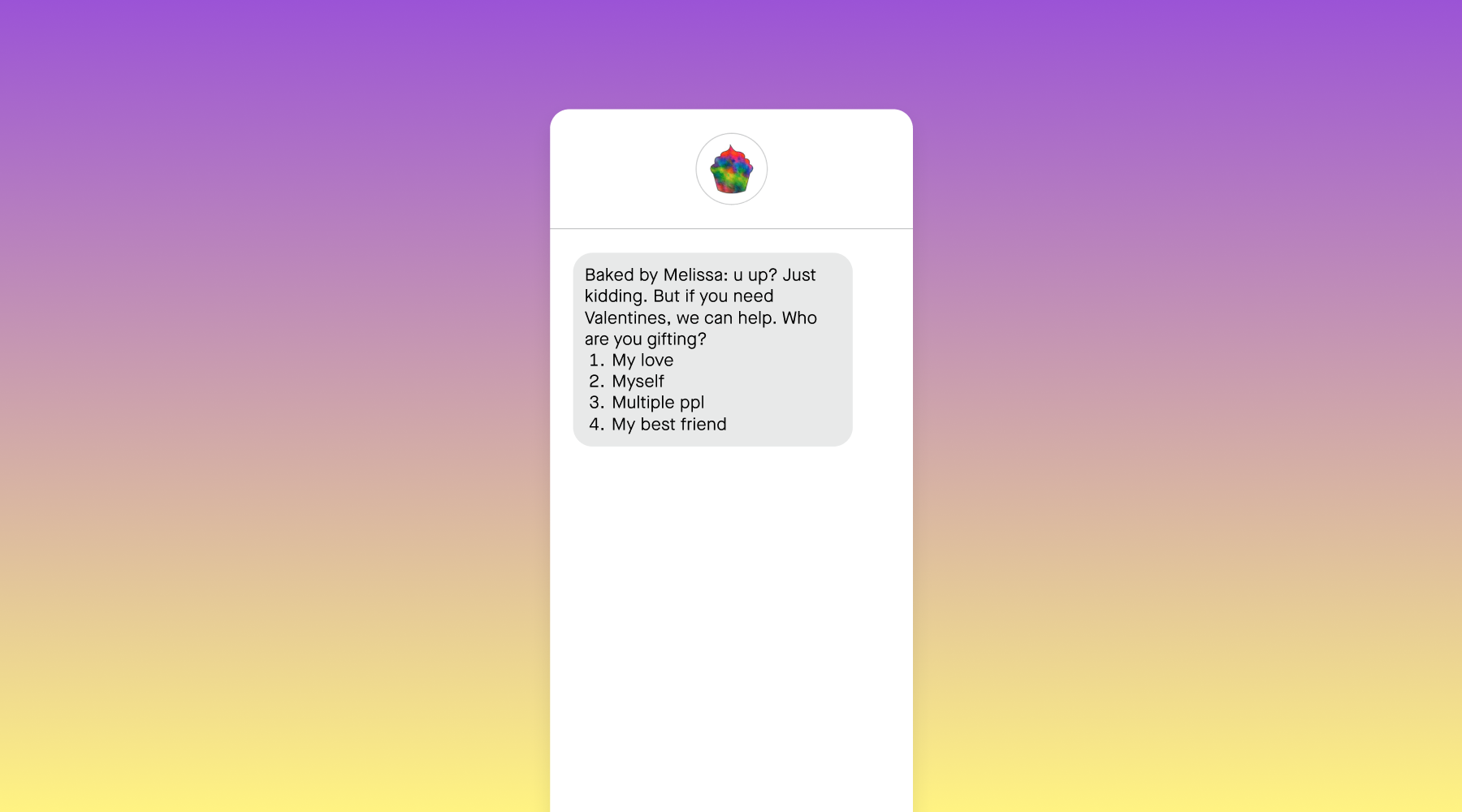 A text message example of a two-way conversation