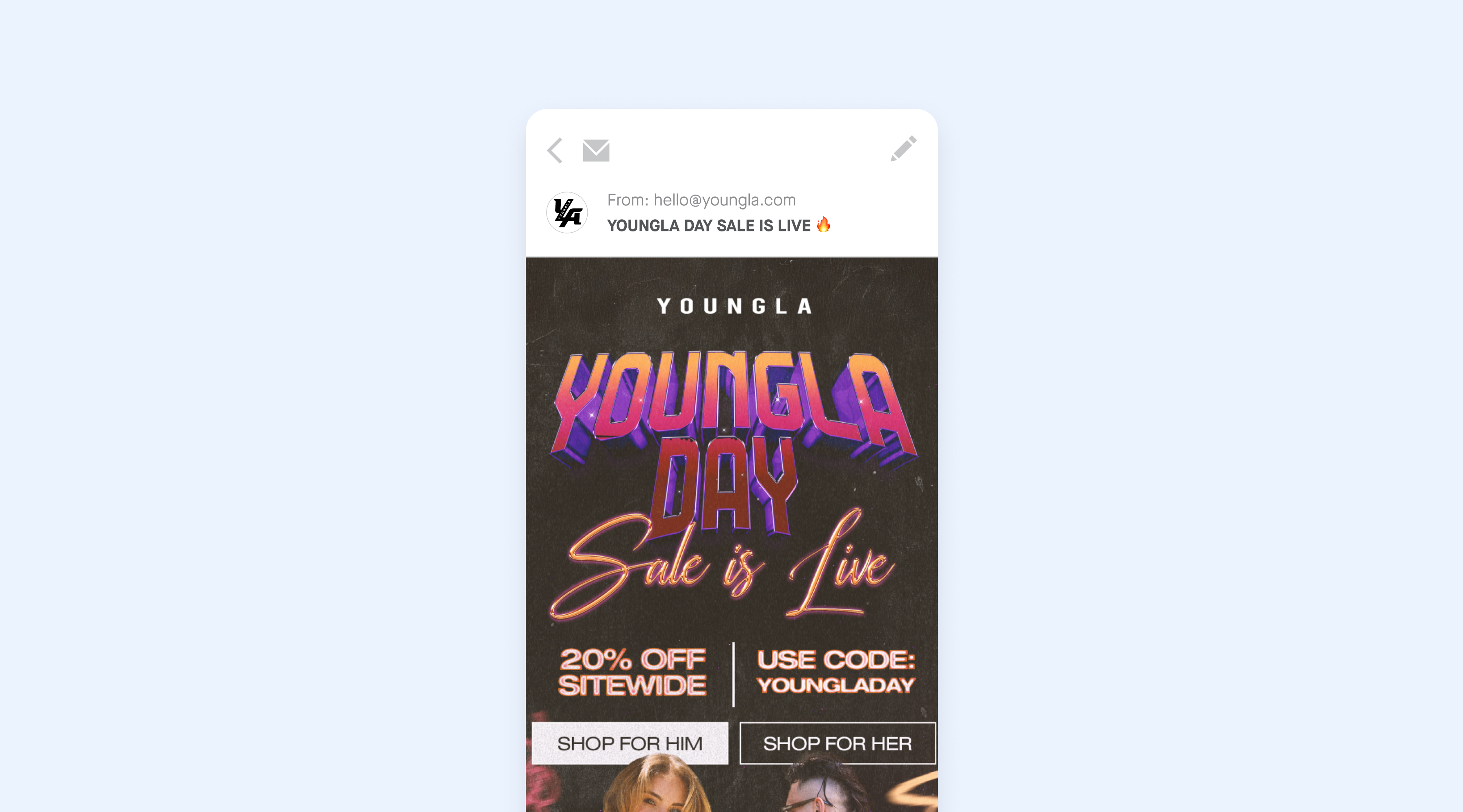 An email from YoungLA: Turning Email and SMS into a Unified Revenue Engine