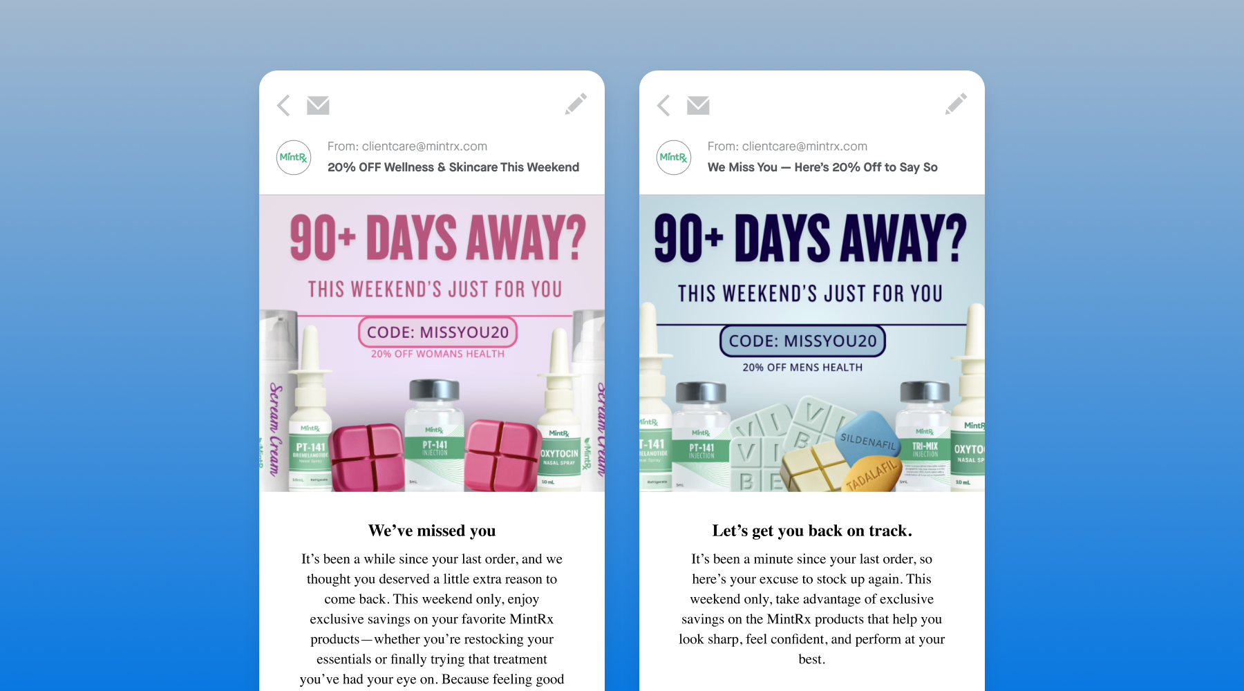 An email example of segmented winback flows that are very personalized