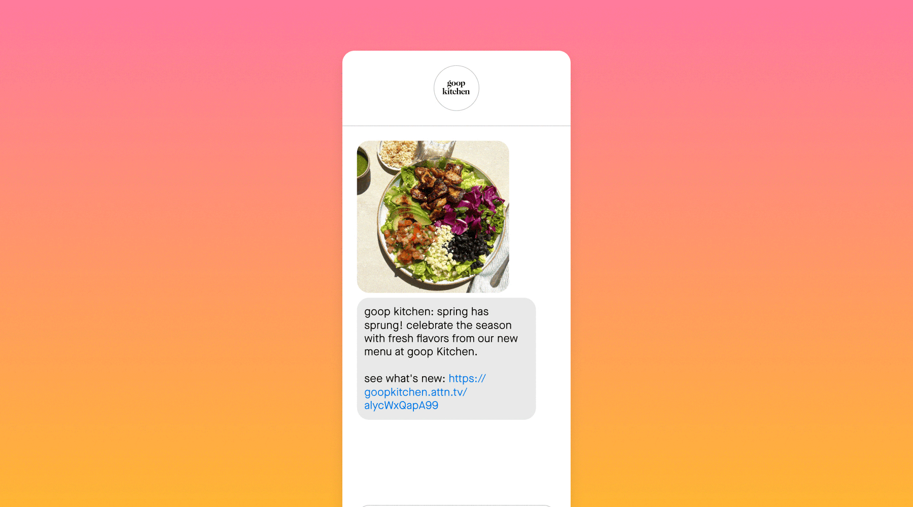 Goop kitchen MMS message for spring menu 
