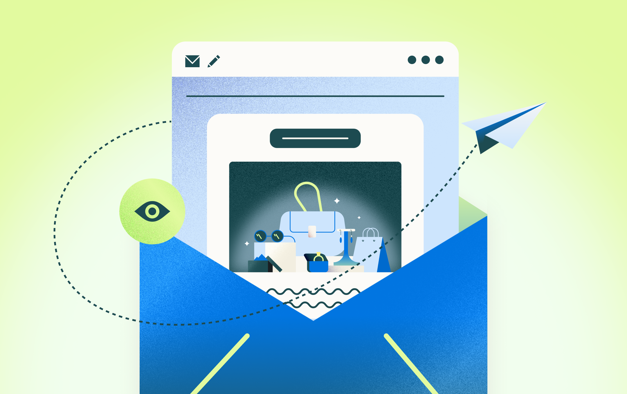 An open letter with a page coming out that looks like an email and a paper airplane 