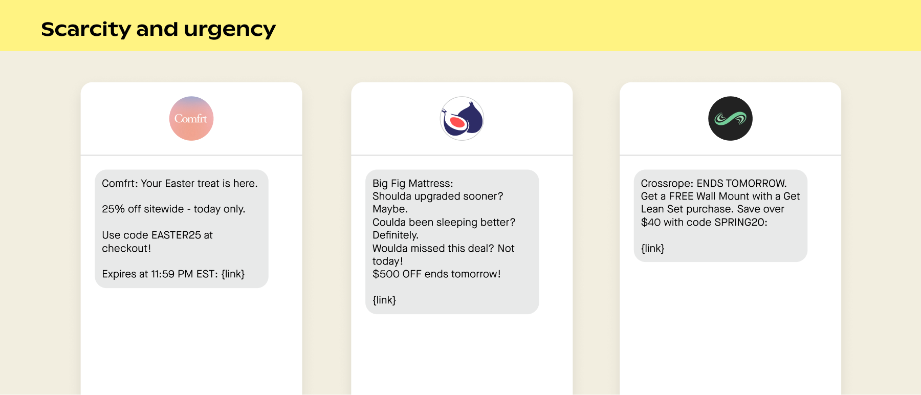 Examples of scarcity and urgency in SMS marketing campaigns