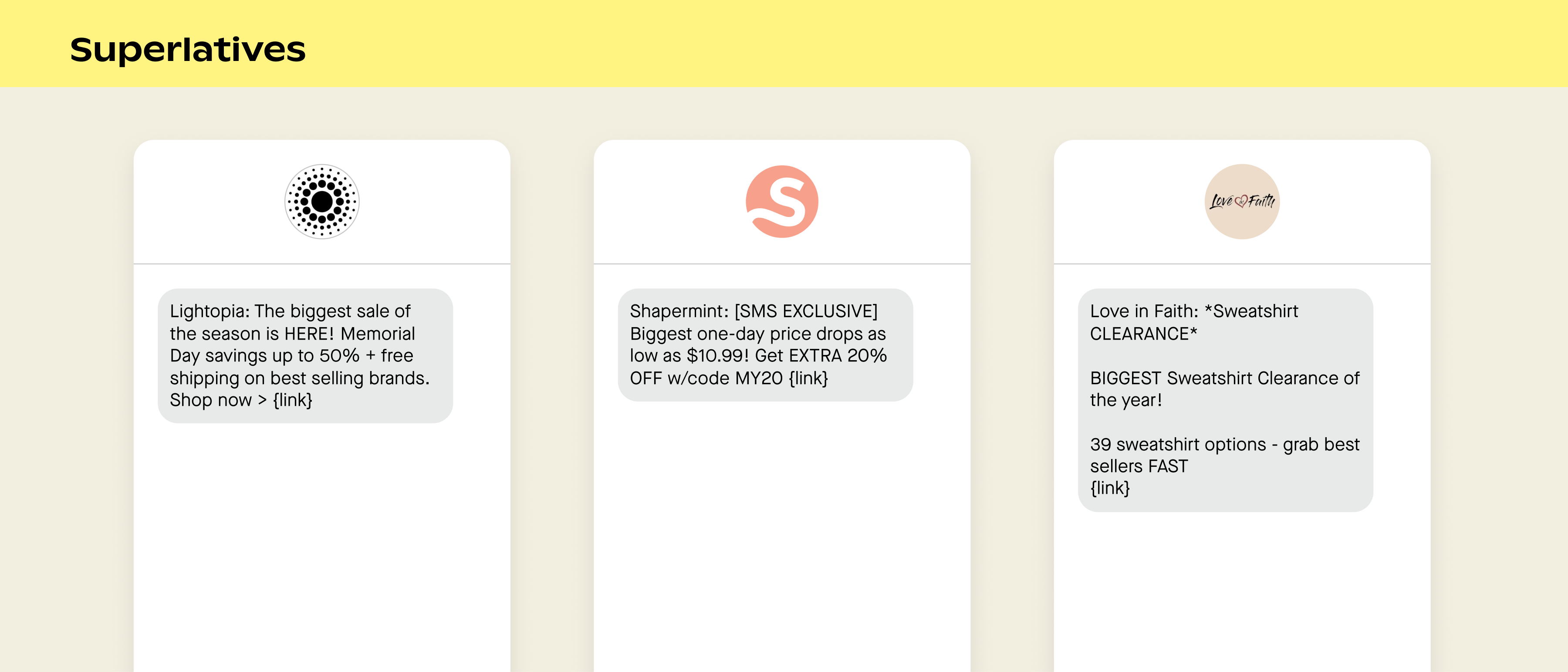 Examples of superlatives in SMS marketing campaigns
