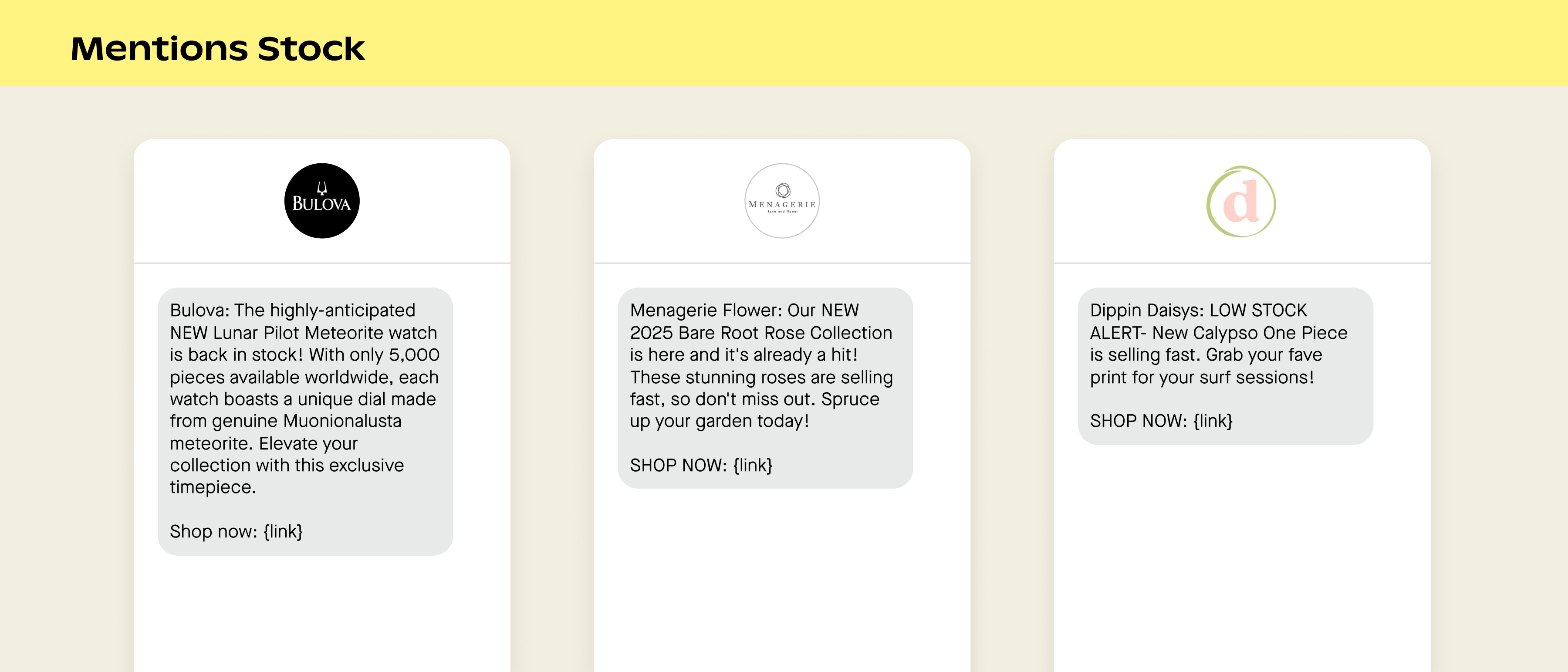 Examples of mentioning stock in SMS marketing campaigns