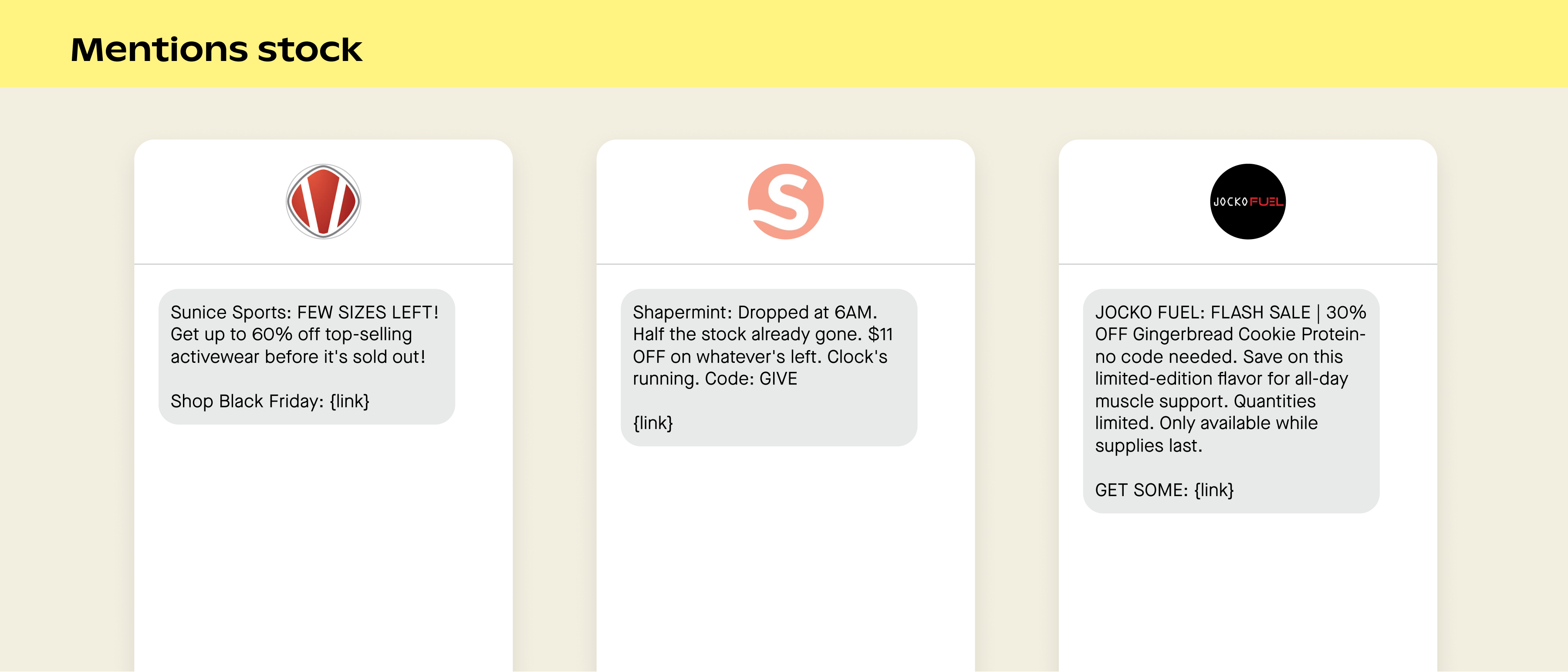 Examples of mentioning stock in SMS marketing campaigns