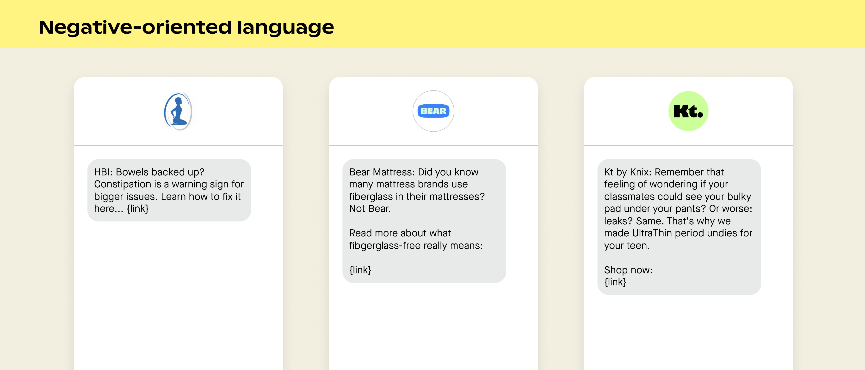 Examples of negative-oriented language in SMS marketing campaigns