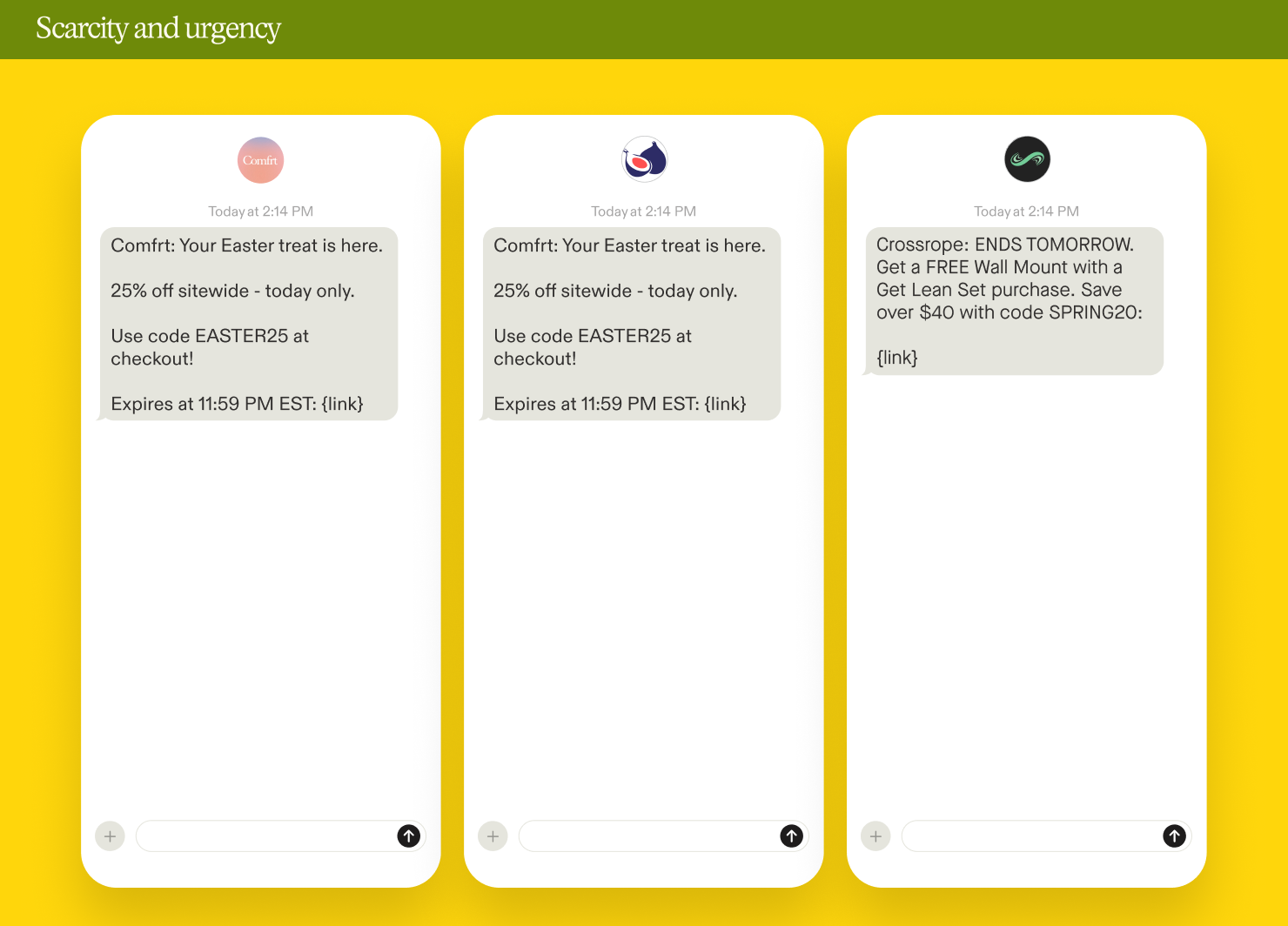 Examples of scarcity and urgency in SMS marketing campaigns