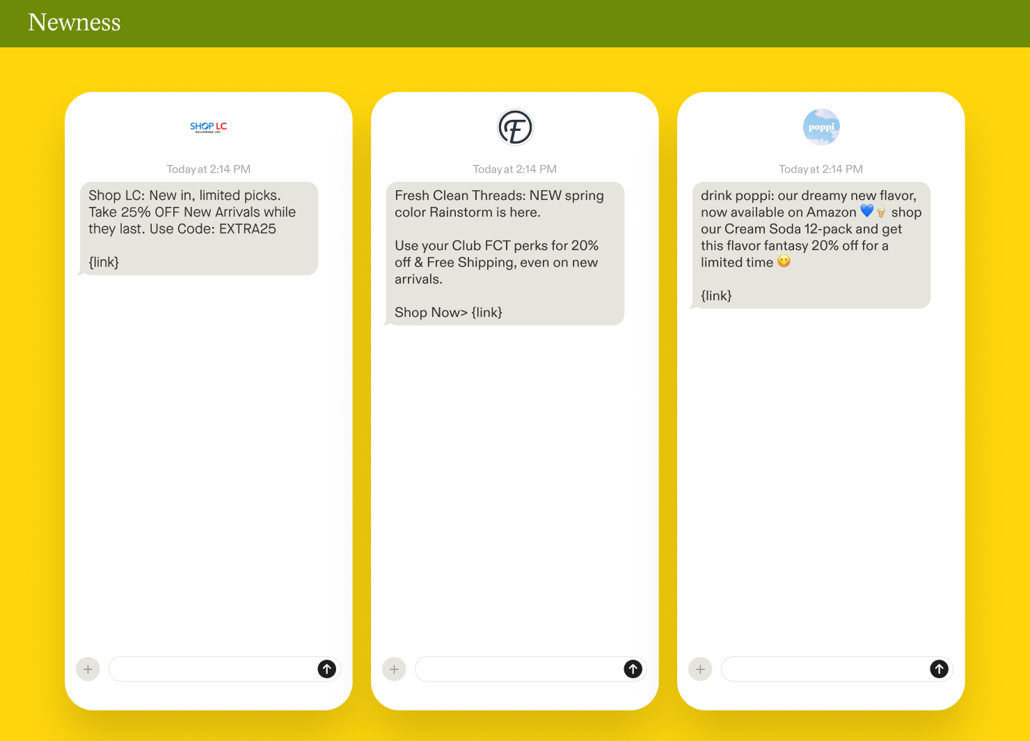 Examples of newness in SMS marketing campaigns