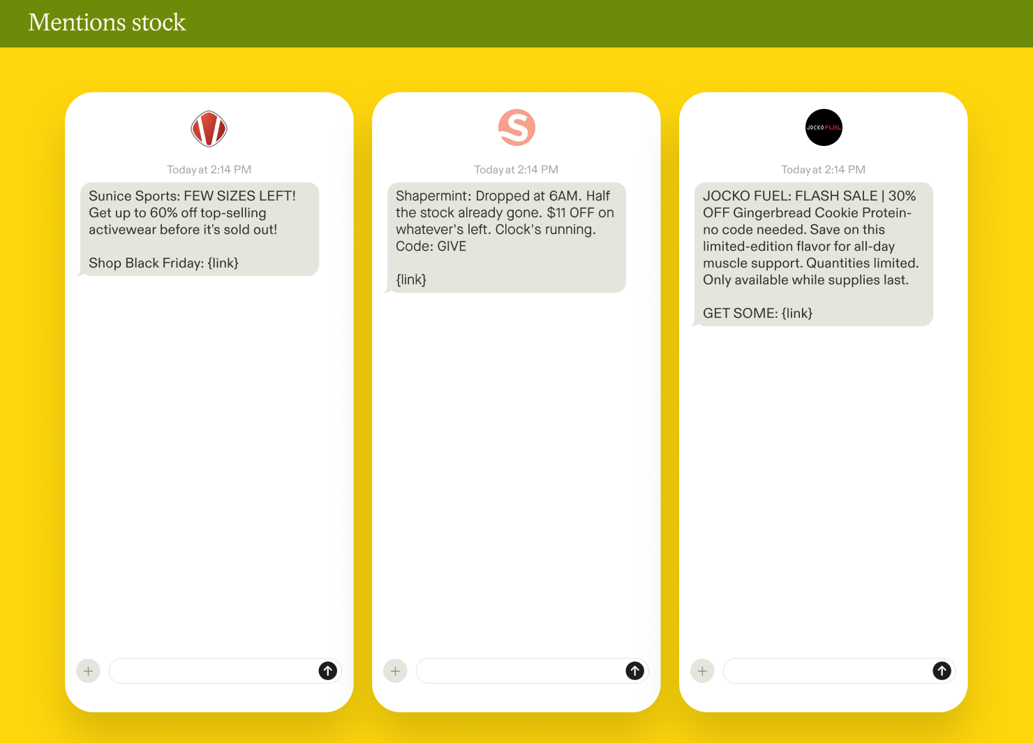 Examples of mentioning stock in SMS marketing campaigns