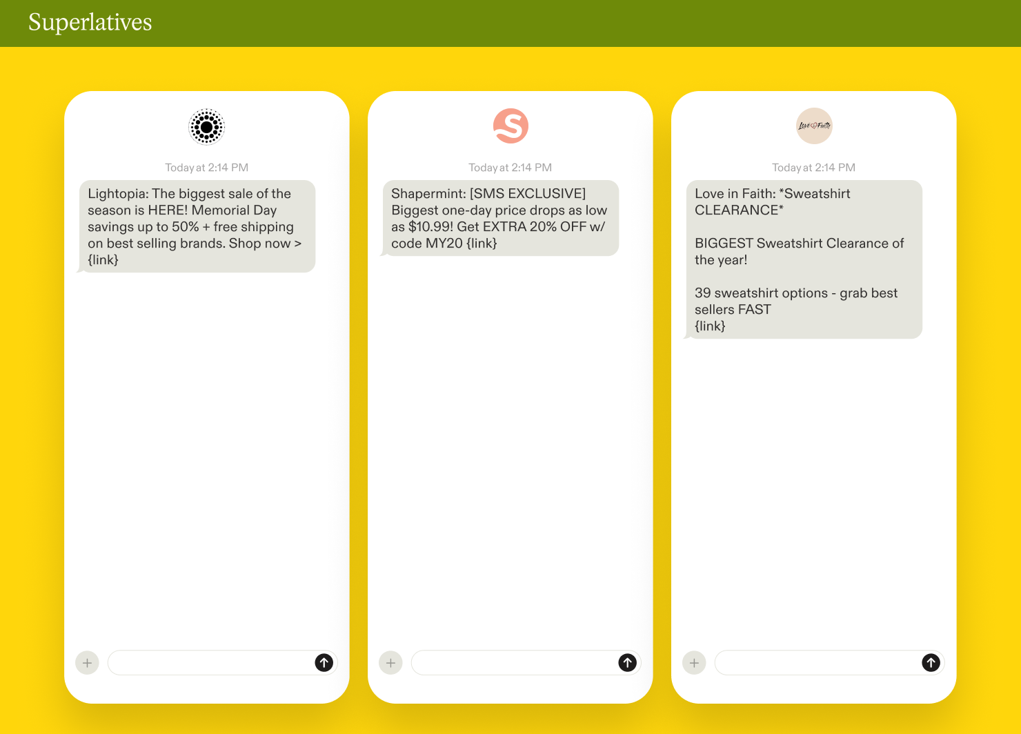 Examples of superlatives in SMS marketing campaigns