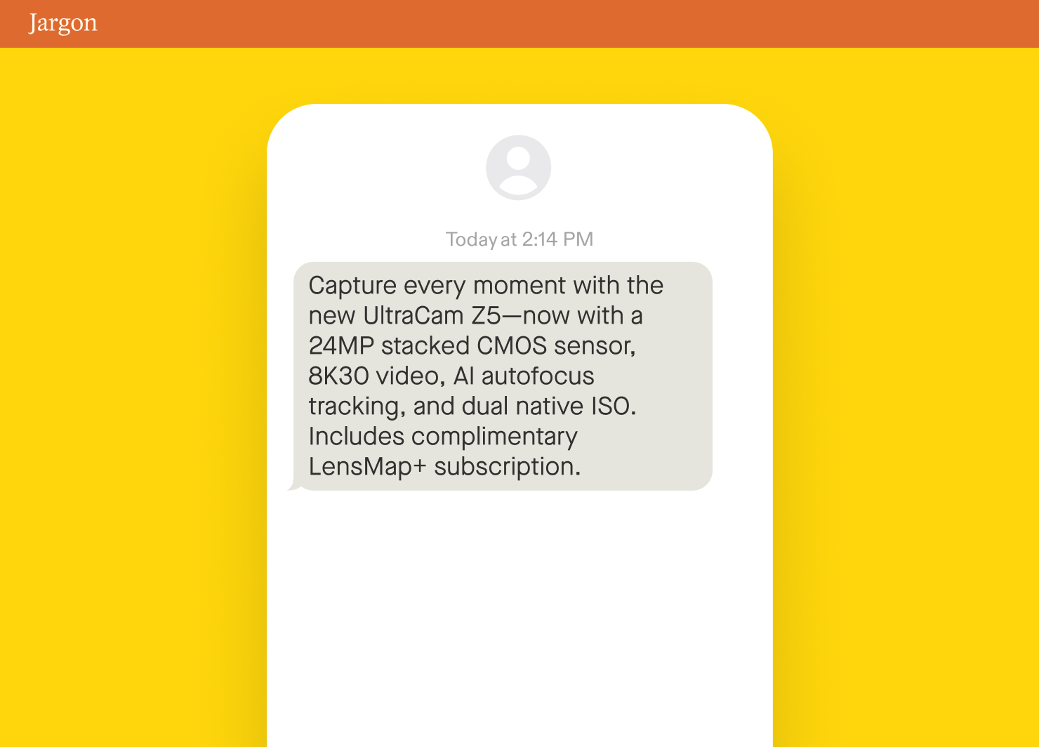 Example of what not to do in an SMS marketing campaign with an offer: jargon