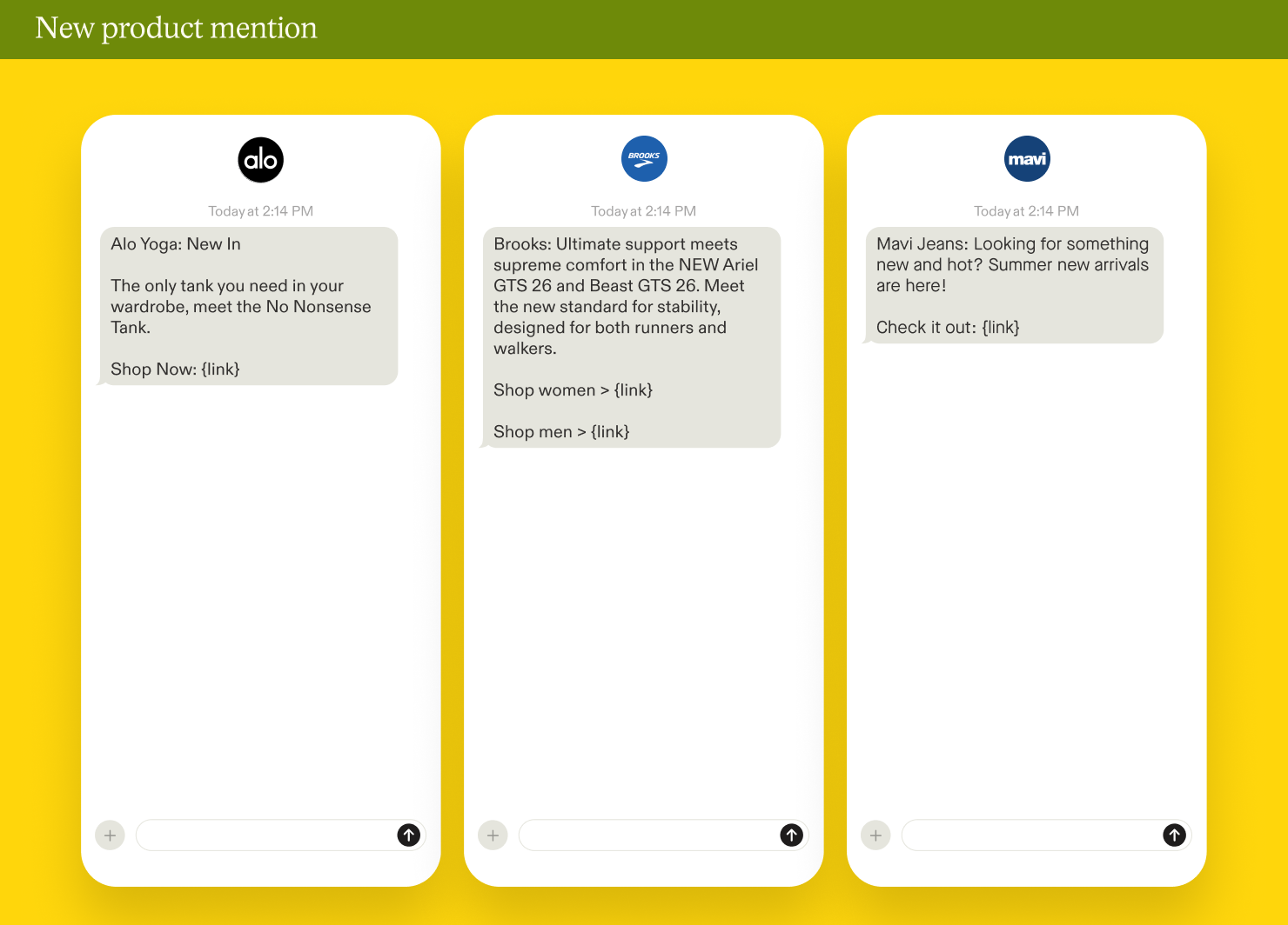 Examples of new product mentions in SMS marketing campaigns