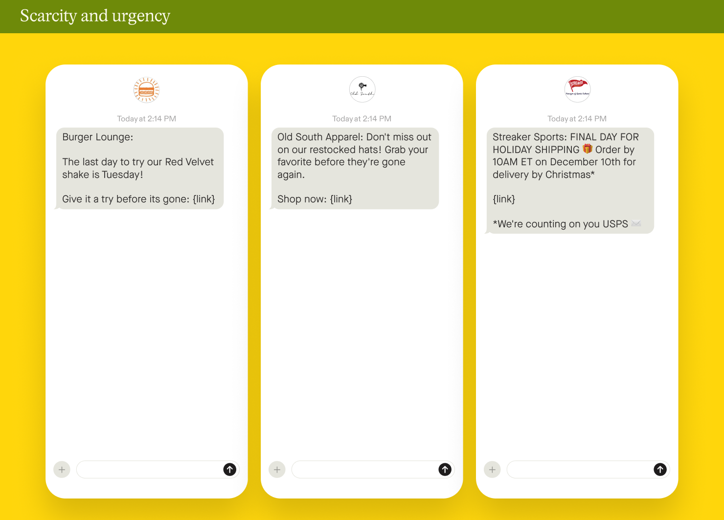 Examples of scarcity and urgency in SMS marketing campaigns