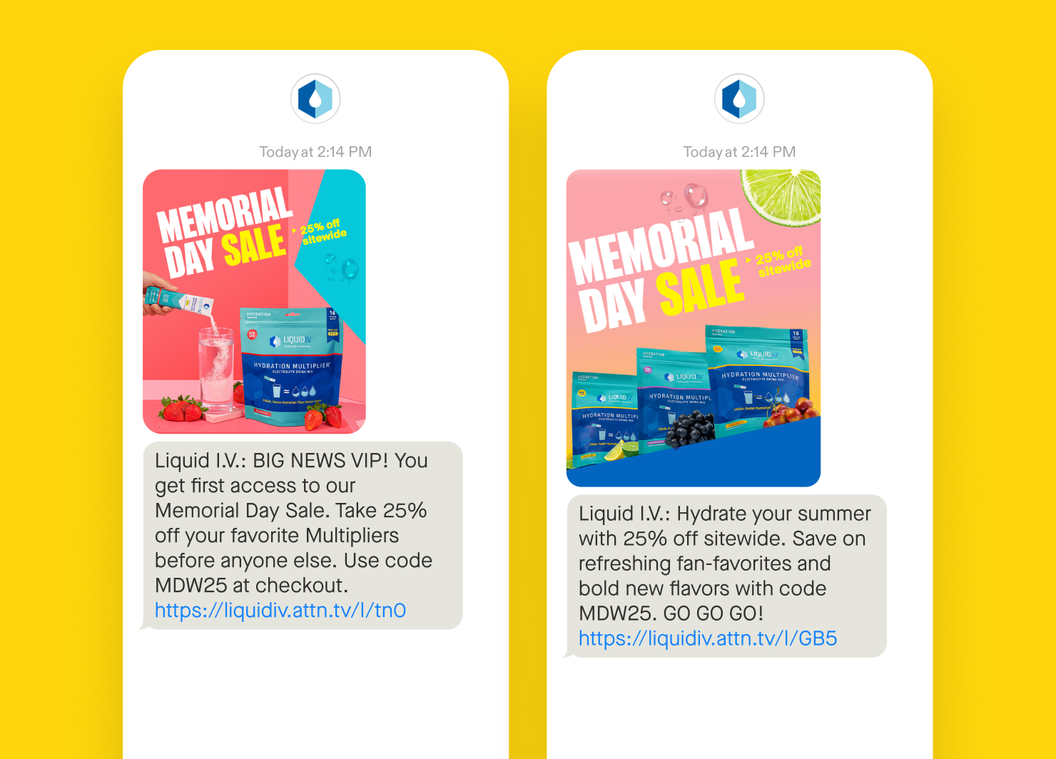 Text message example of Memorial Day campaigns 