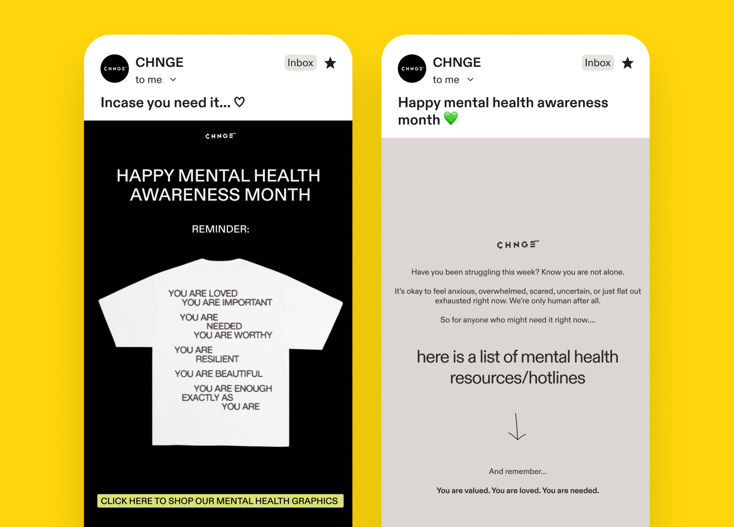 Email examples of how brands can show up during Mental Health Awareness Month