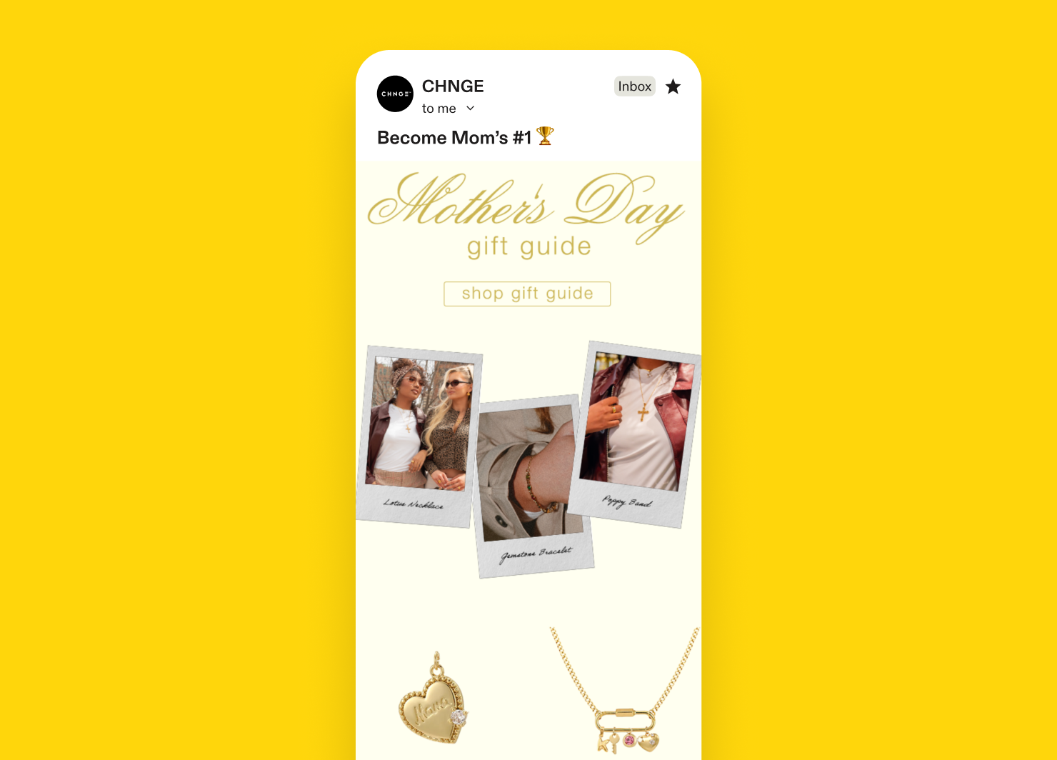Email example for a Mother's Day gift guide