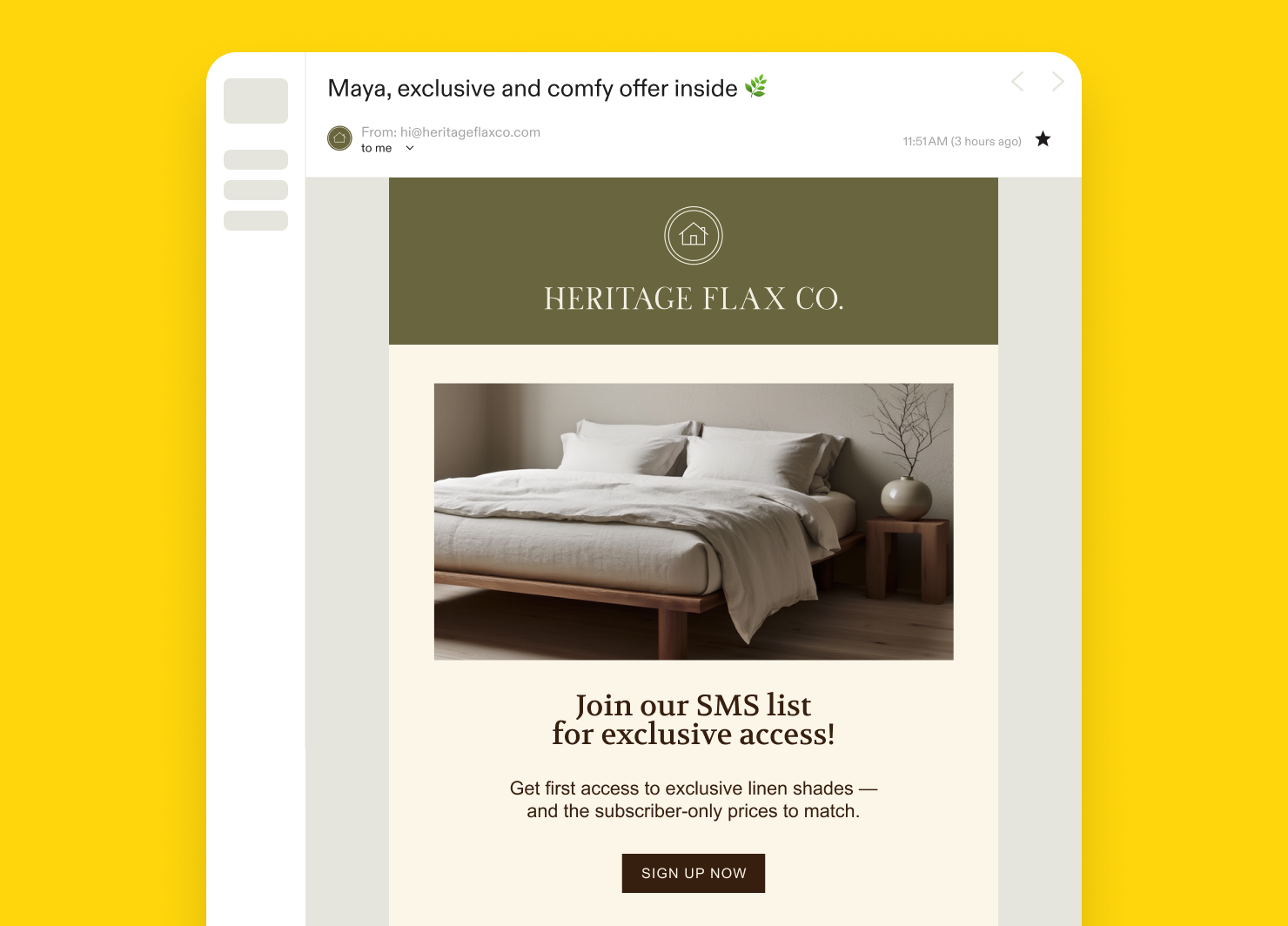 Email with a CTA to join the brand's SMS list