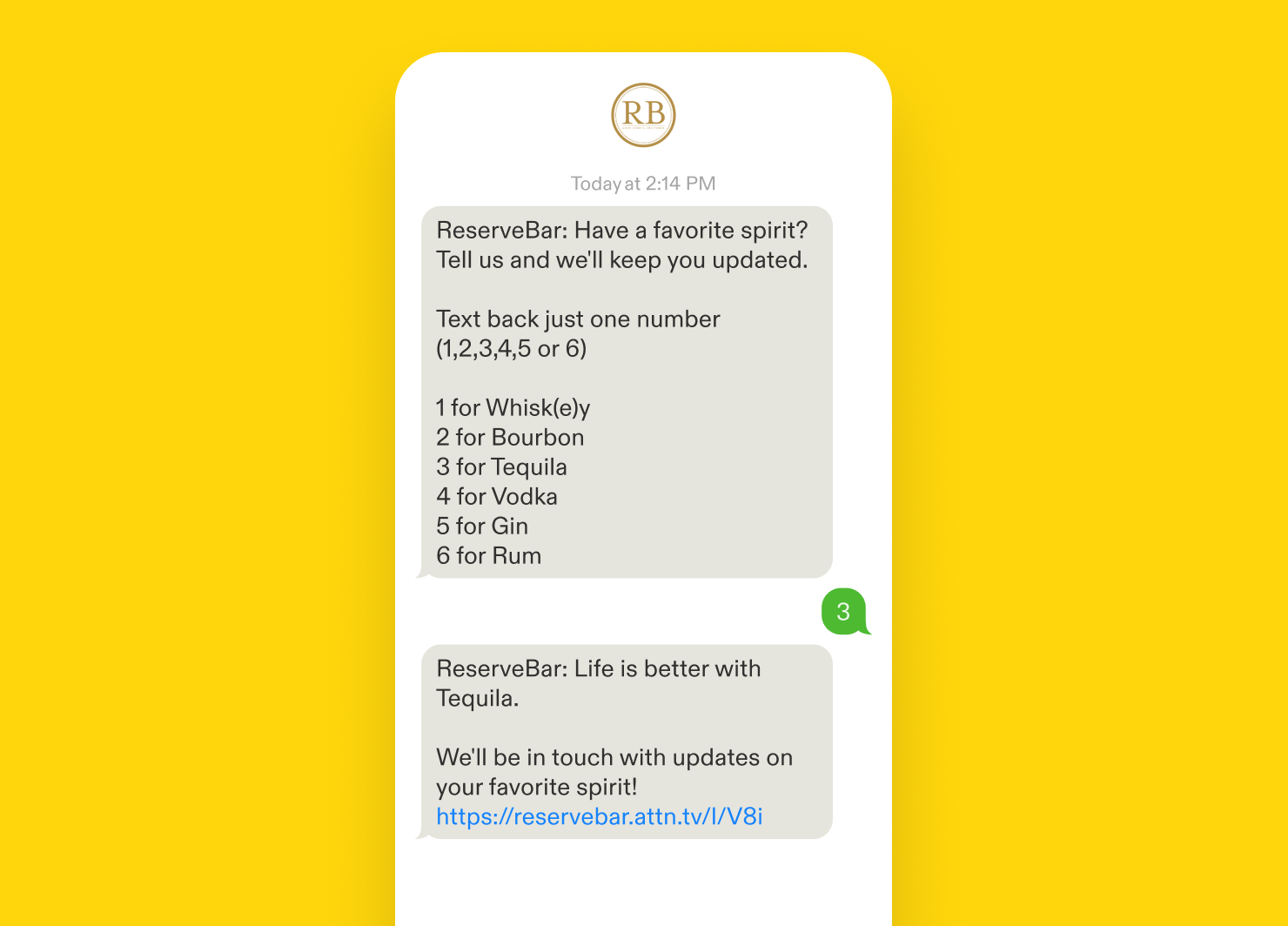 ReserveBar conversational SMS for personalization