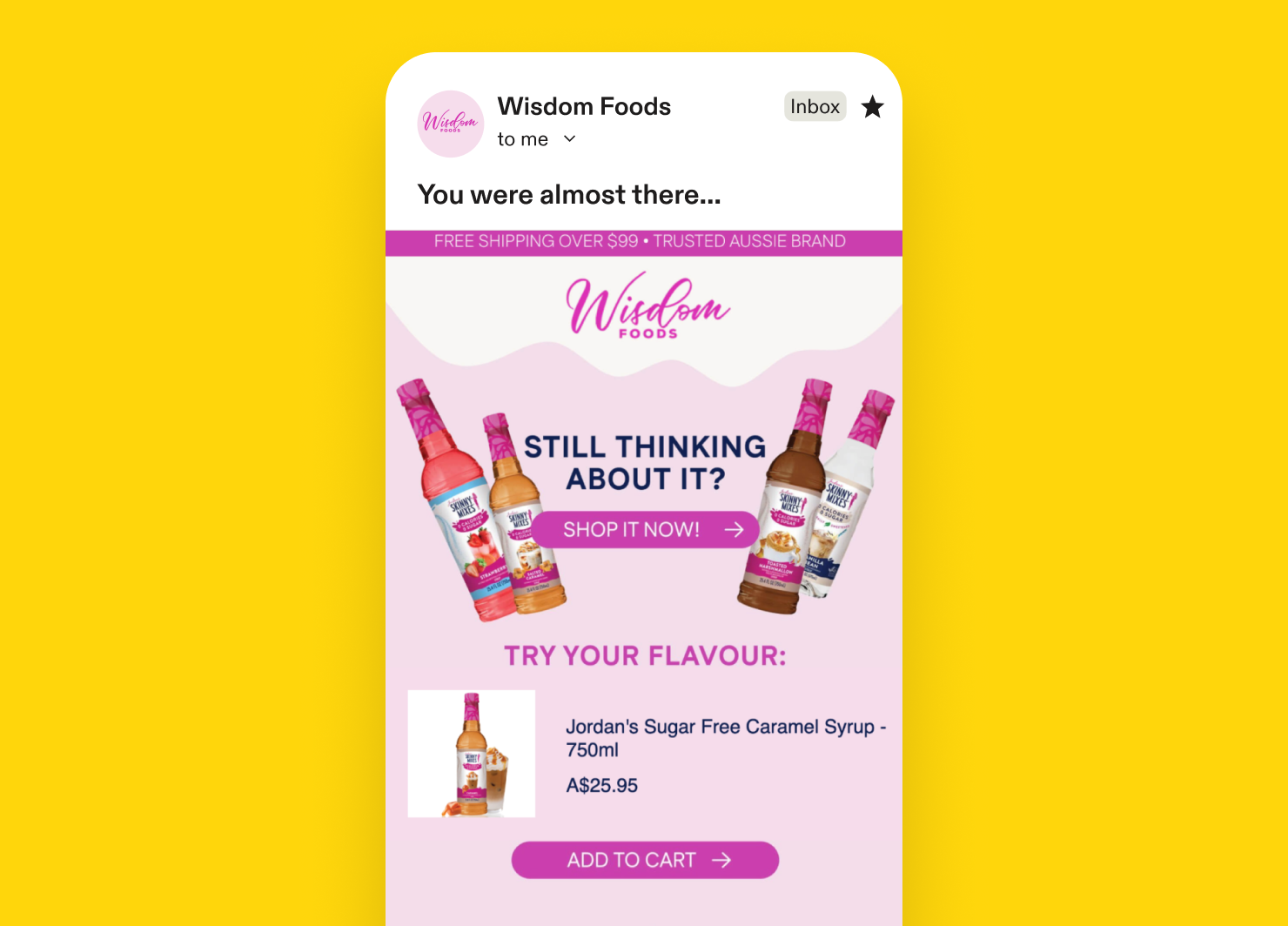 Browse abandonment email example: Wisdom Foods