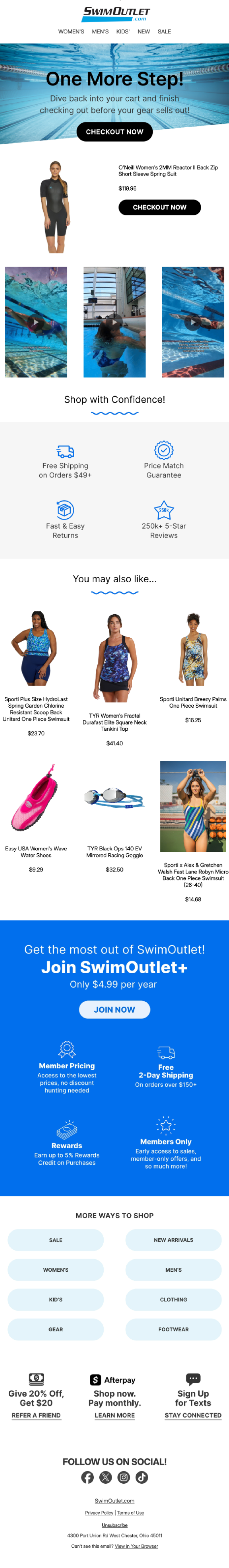 Checkout Abandonment Email Example: SwimOutlet
