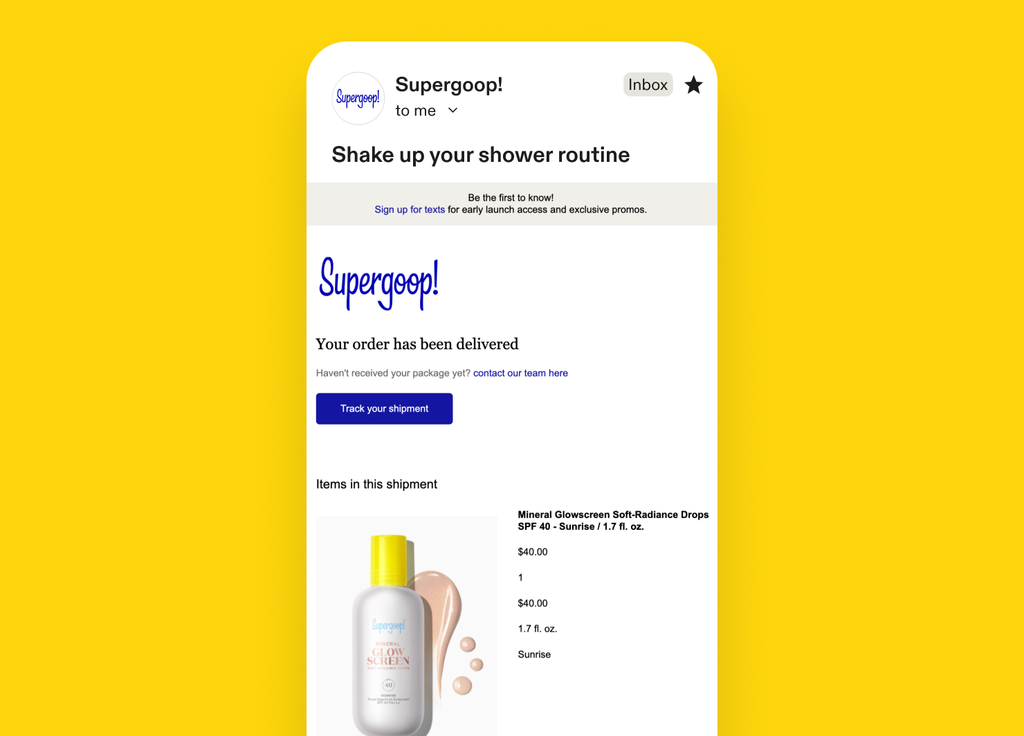 Transactional email example: Supergoop!
