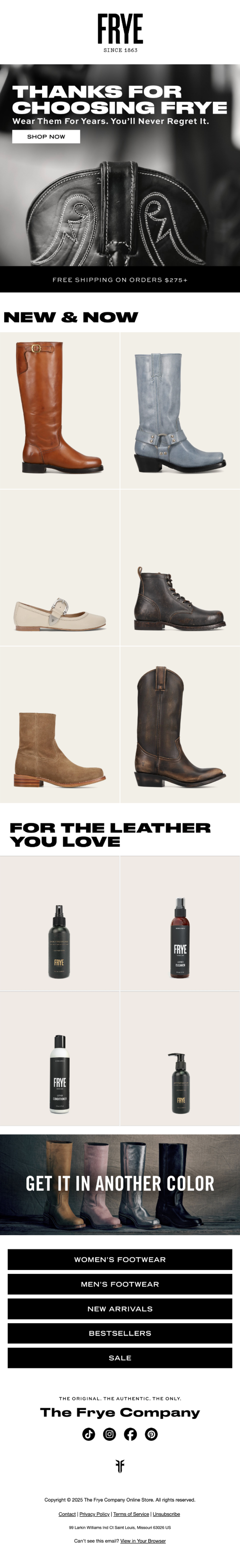 Thank you email example: Frye