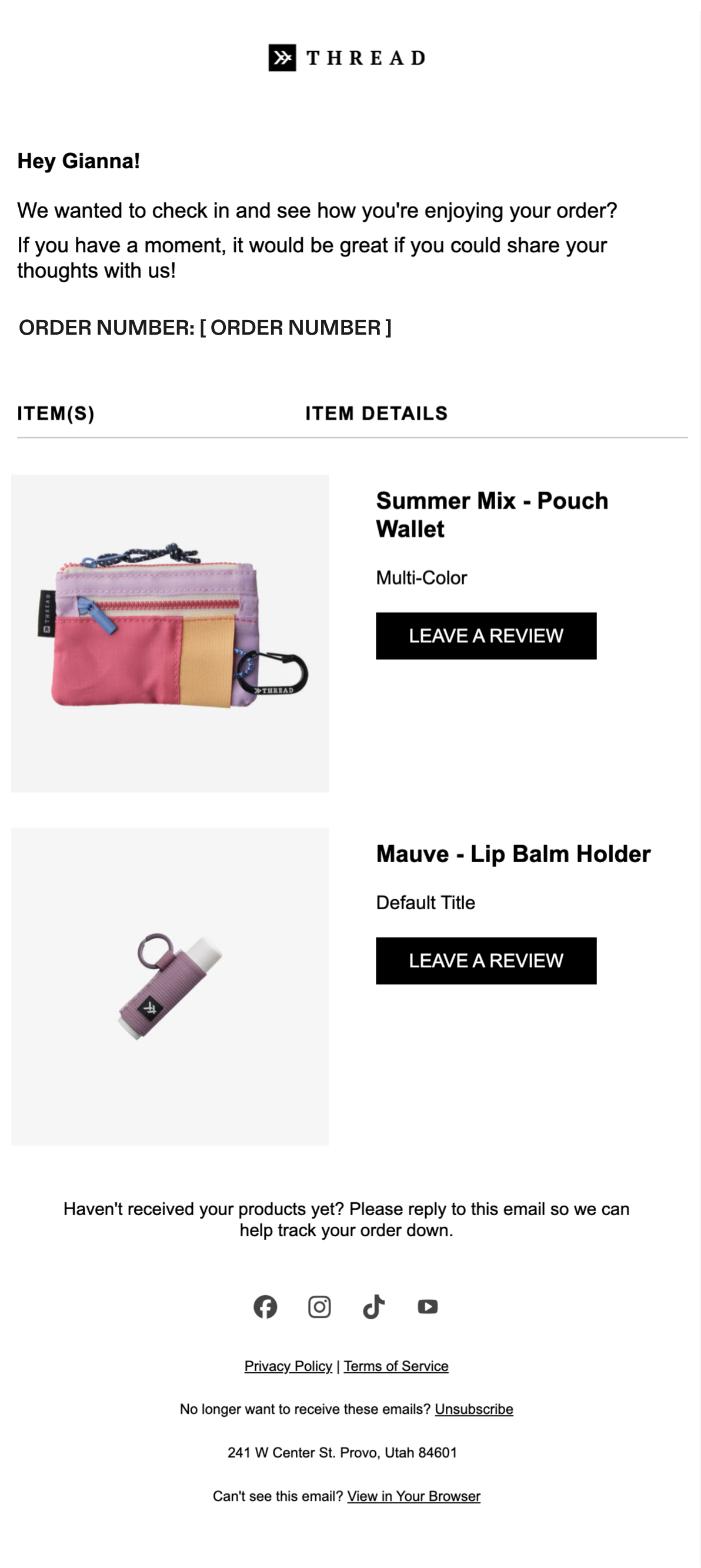 Review request email example: Thread