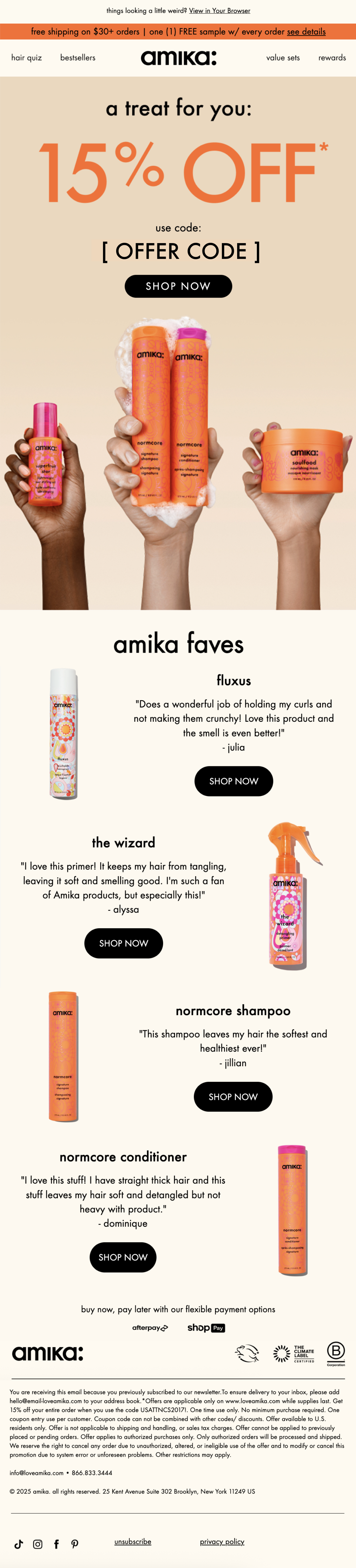 Social proof email example: amika