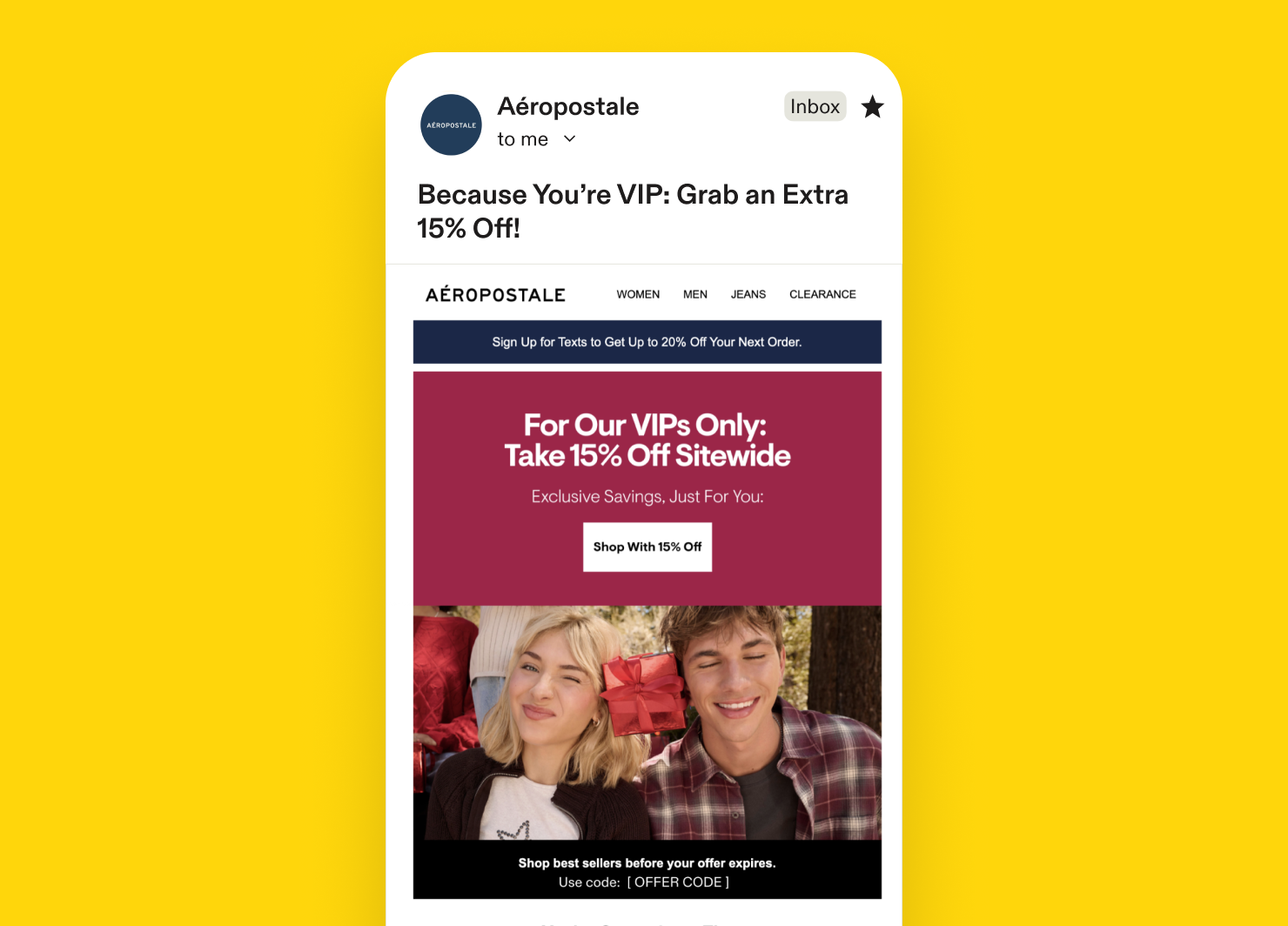 VIP email example: Aéropostale