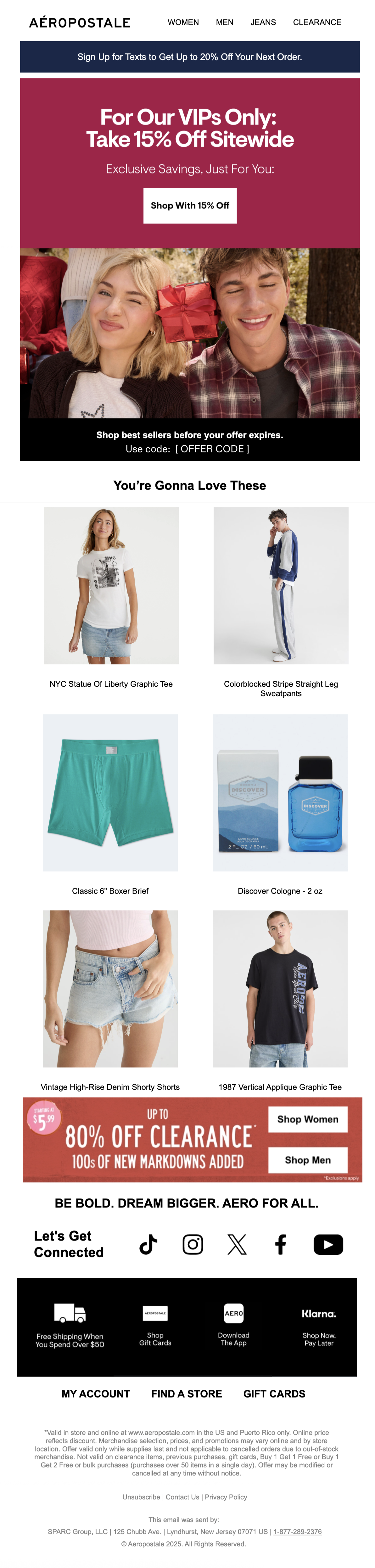 VIP email example: Aéropostale