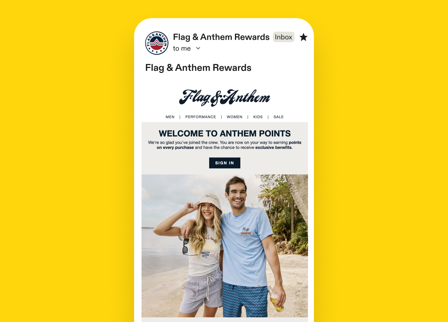 Loyalty program email example: Flag & Anthem