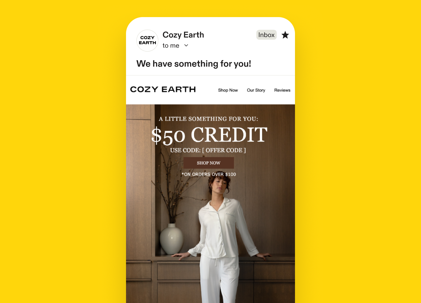 Winback email example: Cozy Earth